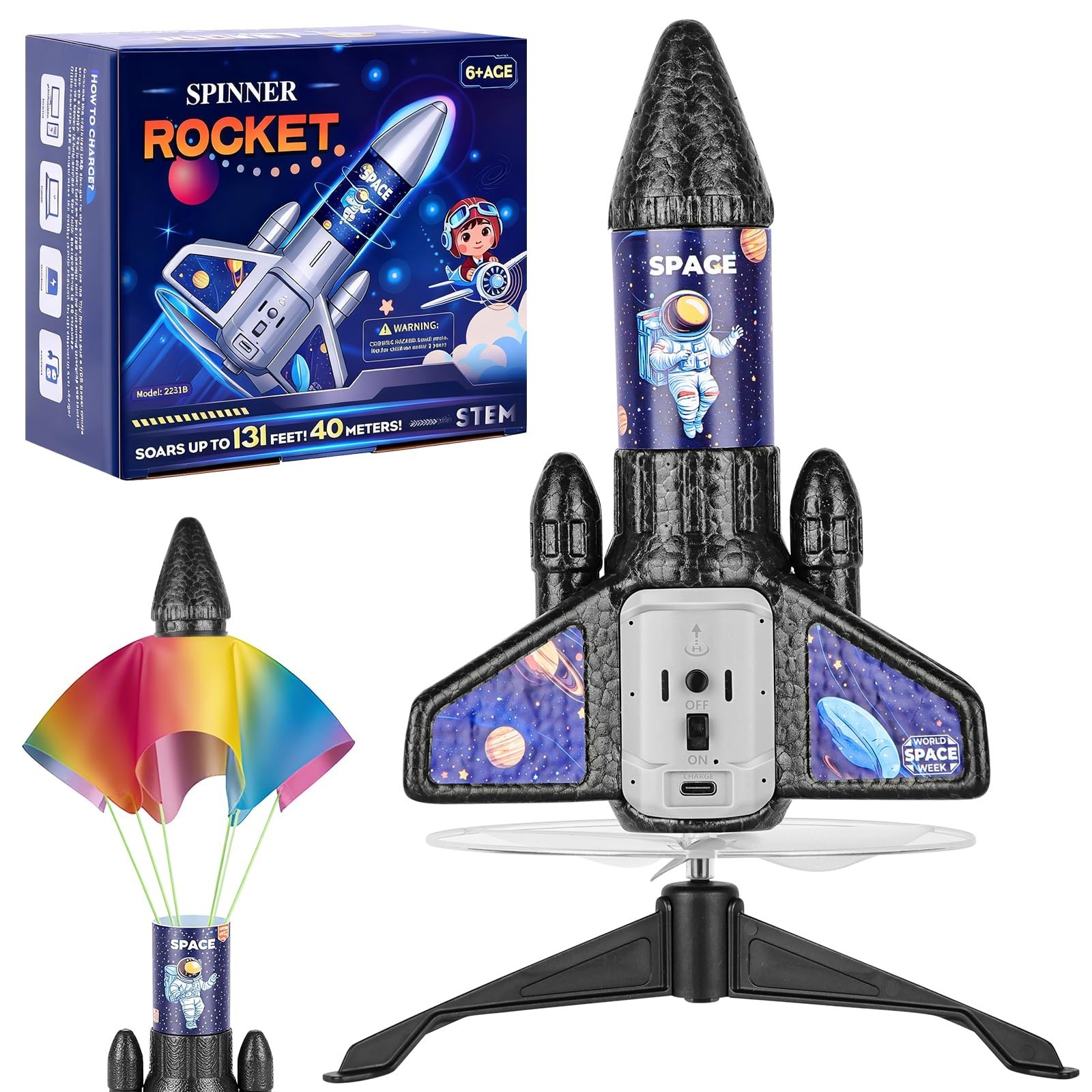 Auto-Launch Rocket Toy for Kids, 200ft Flight, Parachute, Outdoor Fun, Ages 5-13