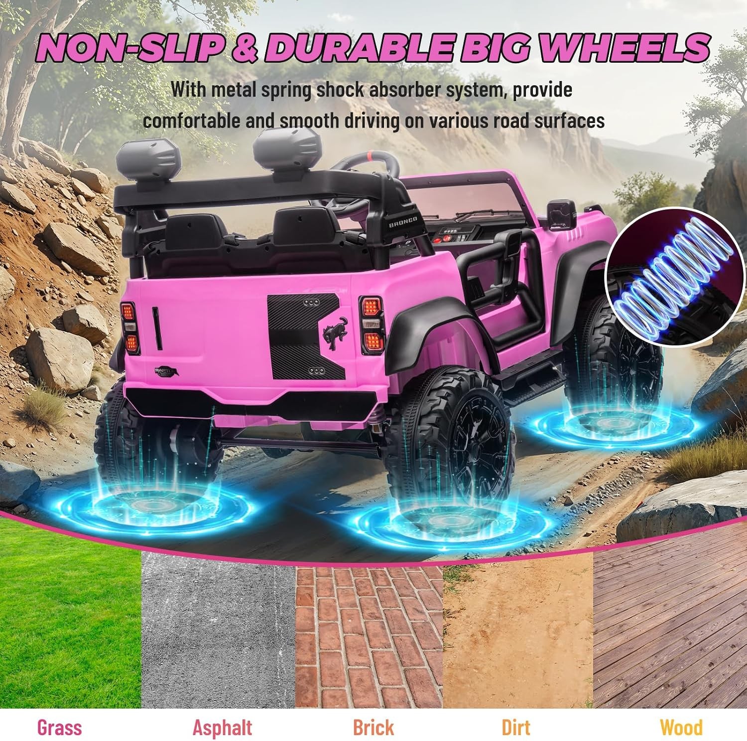 ENYOPRO 24V Ride On Toys for Big Kids, Licensed Ford Bronco Raptor 2 Seater Kids
