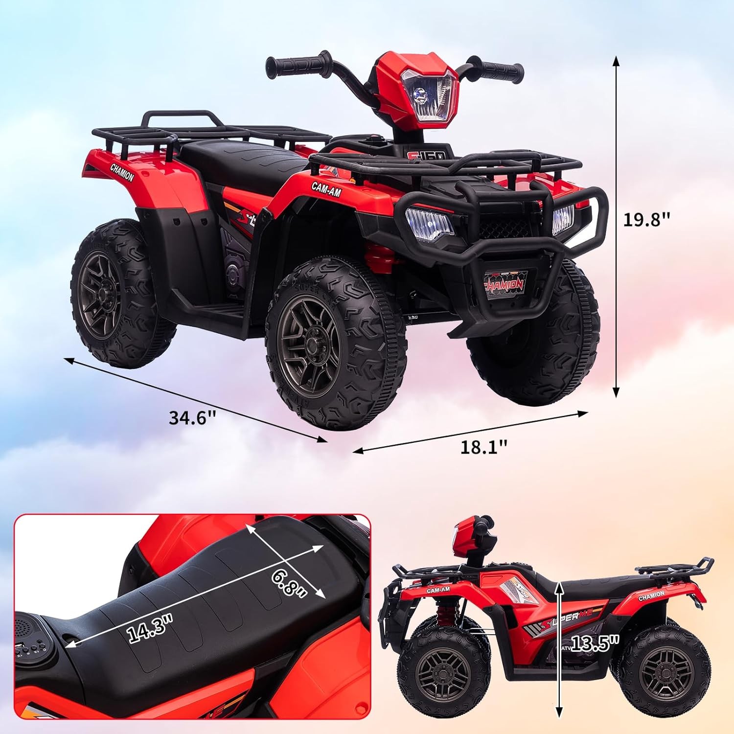 12V Kids Ride-On ATV Electric Vehicle for Toddlers 2 Speed LED Lights Music USB