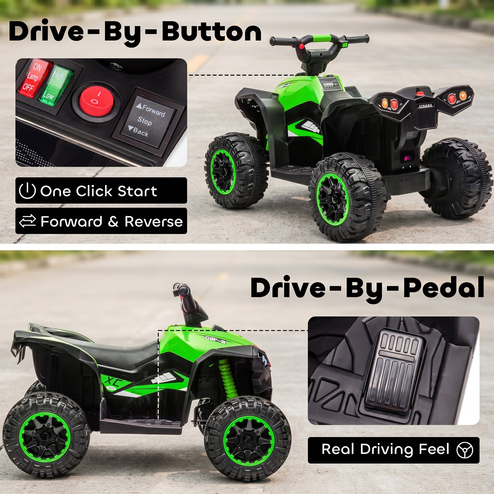 Aosom 4 Wheeler for Kids, Electric ATV, with Music for 3-5 Years Old Green