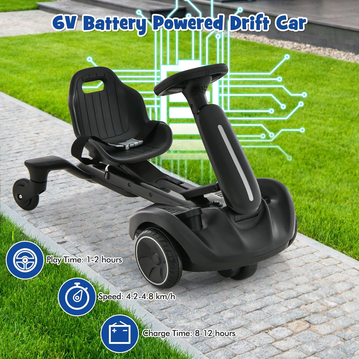 Ride on Drift Car, 6V Battery Powered Electric Vehicle W/360°Rotatable Universal