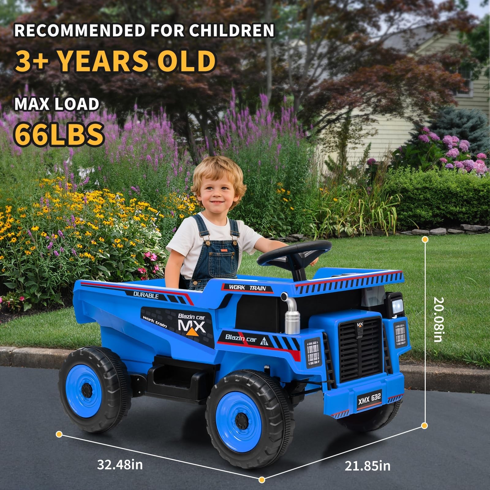 12V Ride On Dump Truck For Kids Electric Ride On Car Toys With Dump Bed & Shovel