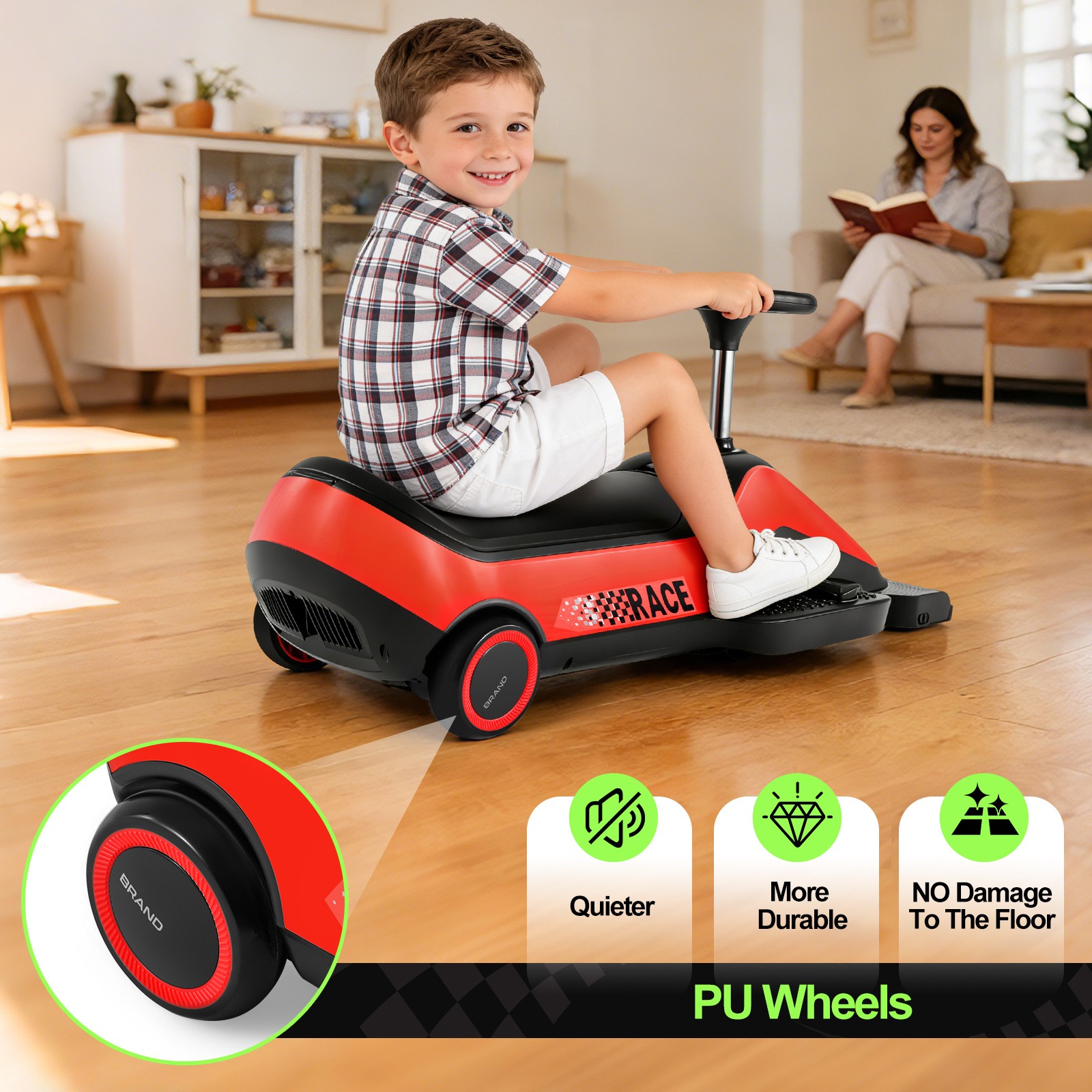 12V Kids Ride On Vacuum Cleaning Car Go Kart w/Detachable Dust Box,Music,2 Speed