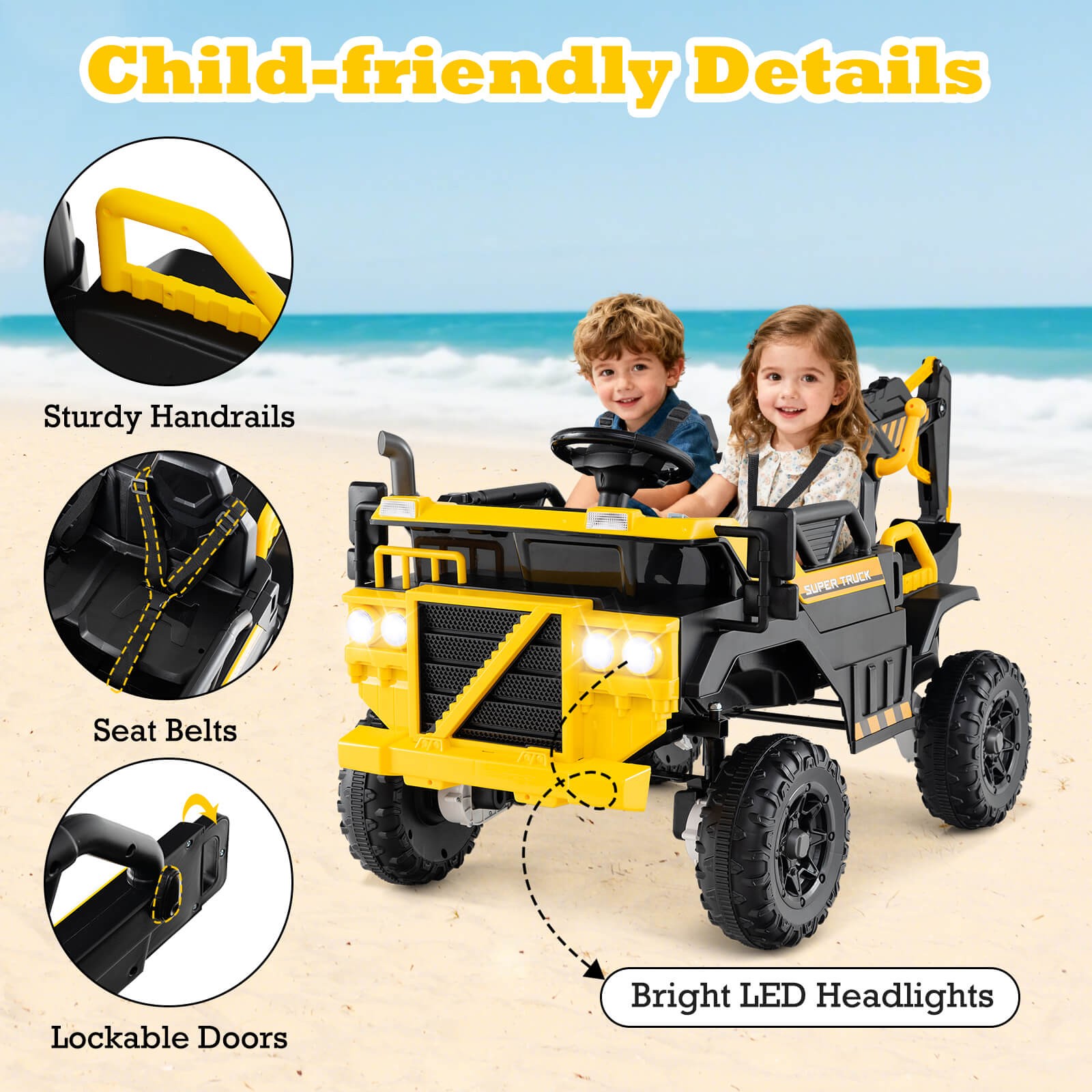 24V Ride On Excavator, 4WD Electric Truck Construction Vehicle w/Remote Control