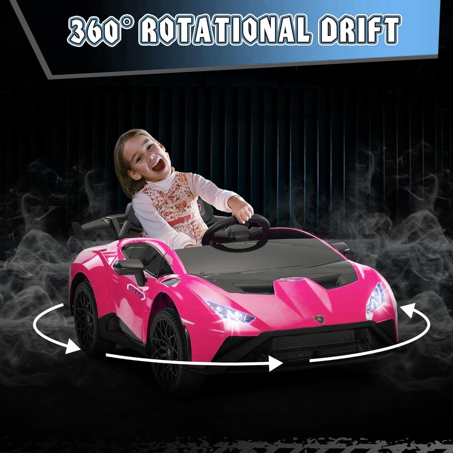 24V Licensed Lamborghini Kids Ride on Drift Car 1.86-5.59 MPH 360° Spin, Pink