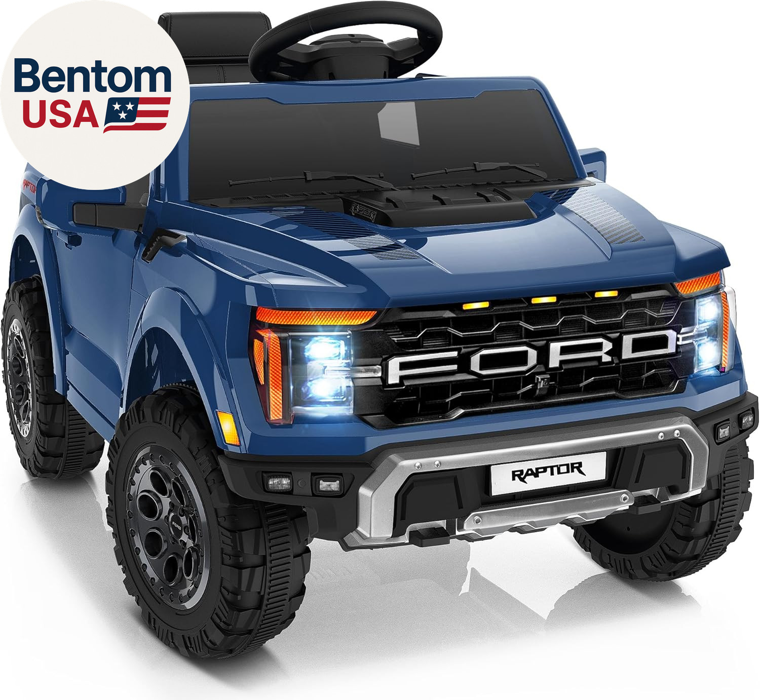 12V Electric Car for Kids, Licensed Ford F-150 Raptor Toddler Ride on Toys with
