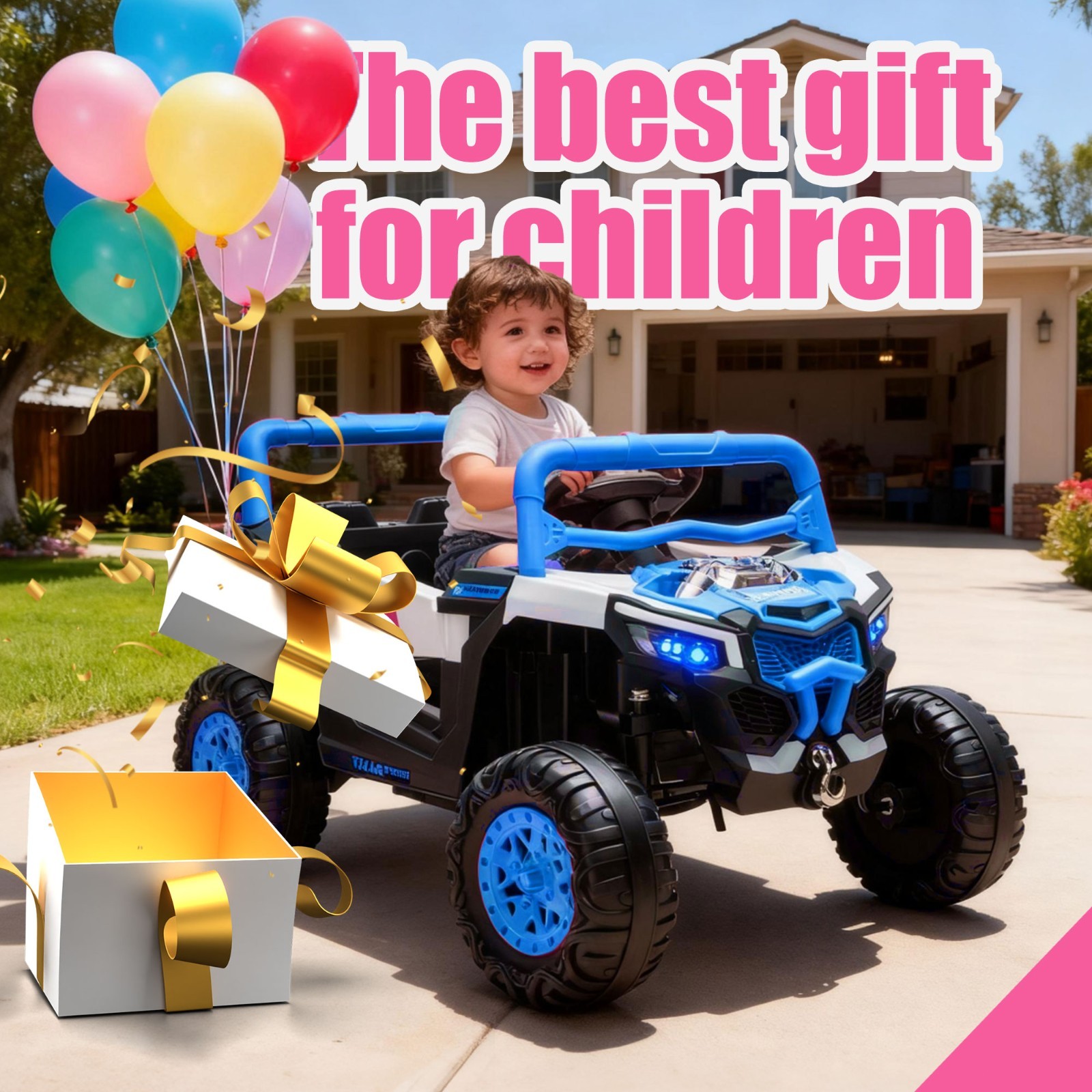 12V Kids Electric Car Ride On UTV Truck w/Remote,LED, Power Wheels Toys, Blue