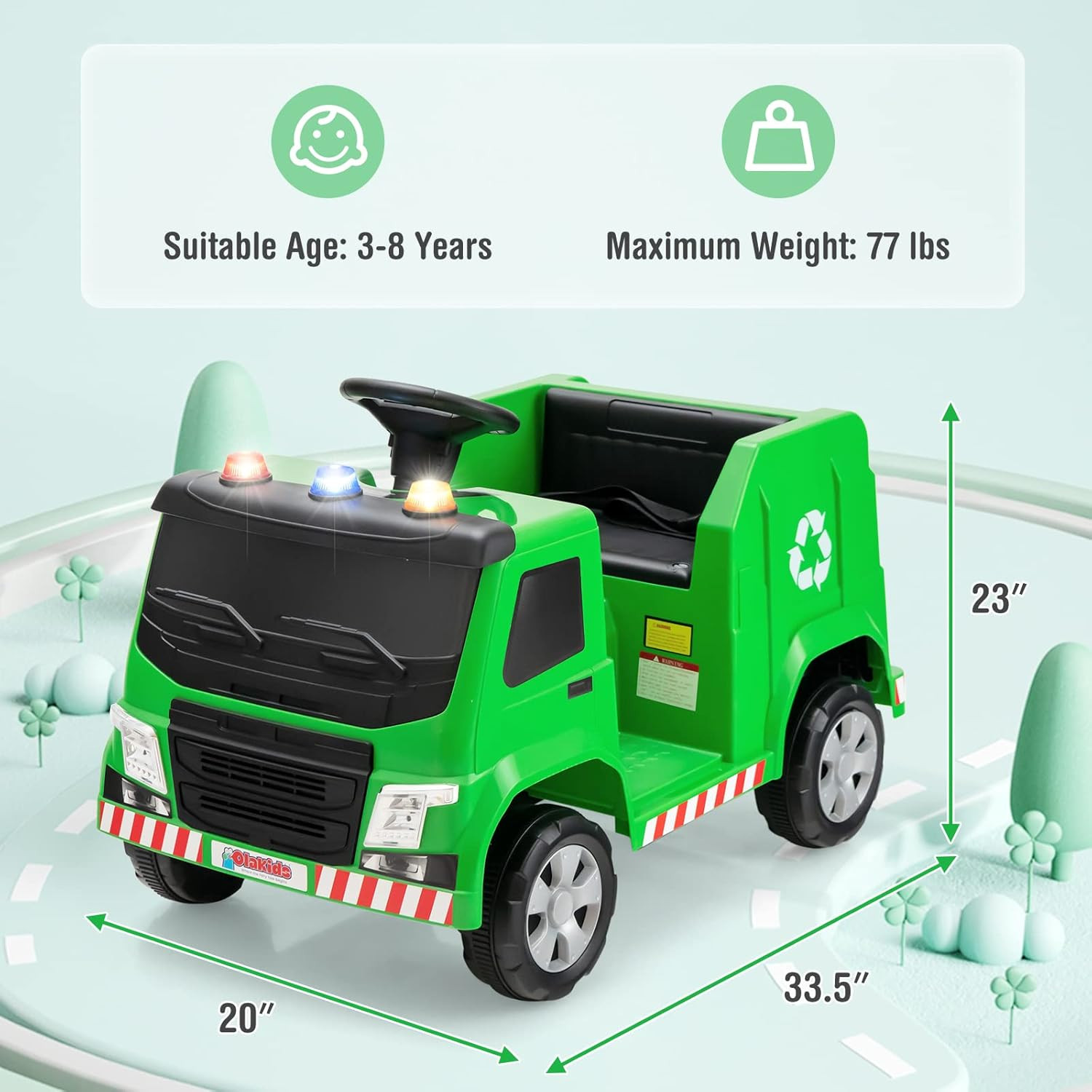 Ride on Car, Recycling Garbage Truck Electric Vehicle with Music, Horn, Warning