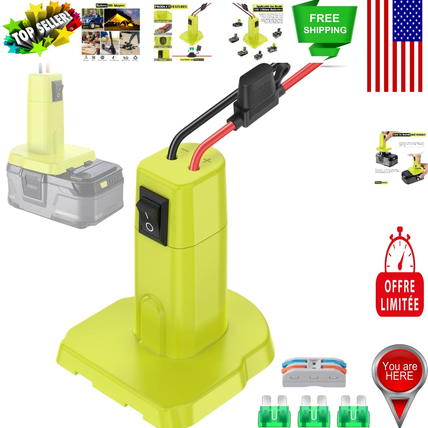 Ryobi 18V Power Wheel Adapter – 12AWG Wire, Fuse Protection, Easy Install