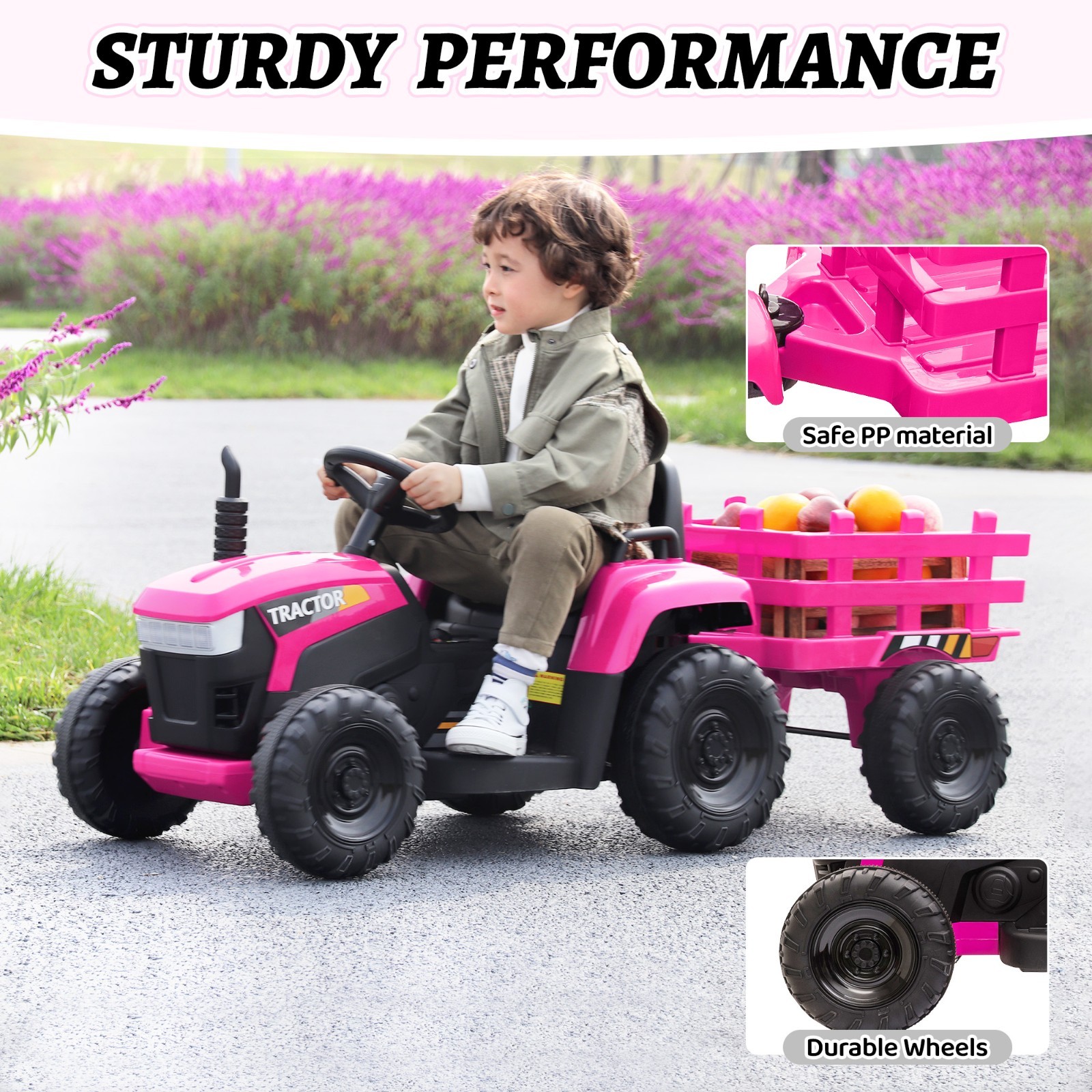 12V Kids Ride on Tractor Electric Vehicle w/Trailer 2 Motors Battery-Powered Toy
