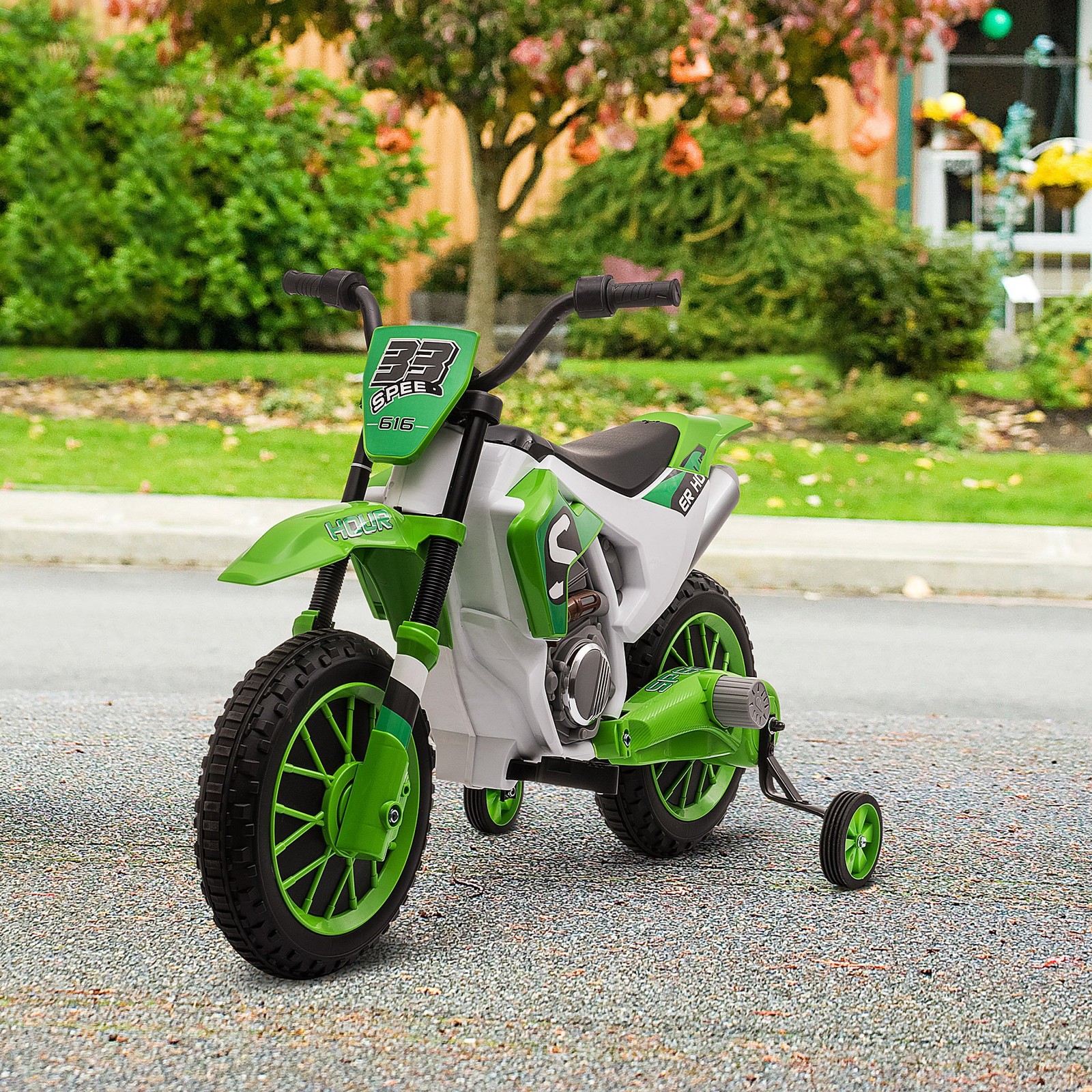 12V Electric Kids Ride On Dirt Bike Motorcycle Toy with Training Wheels Green