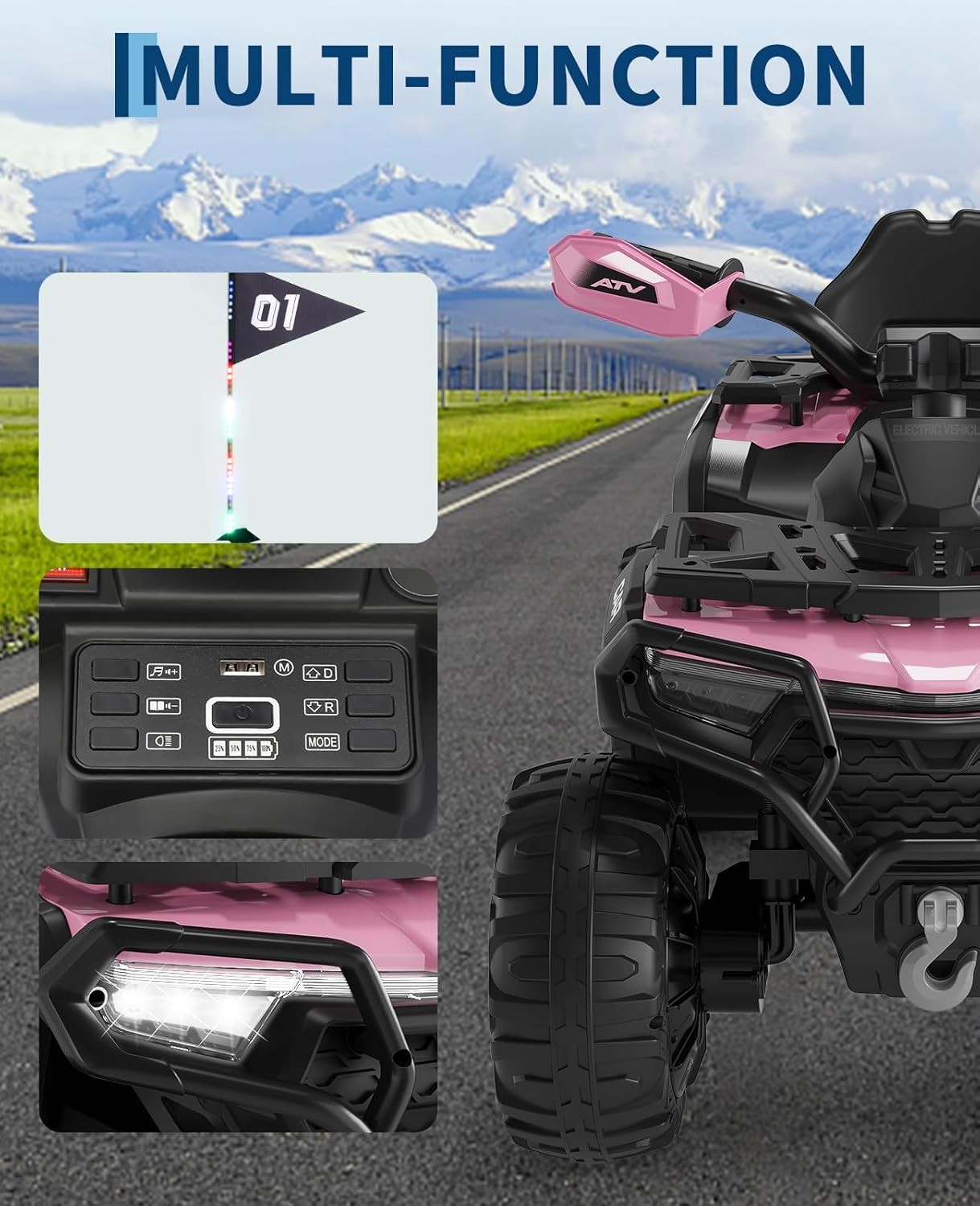 12V Kids Ride-On Electric Car w/ Remote, LED Lights, Built-in Music, Dual Motors