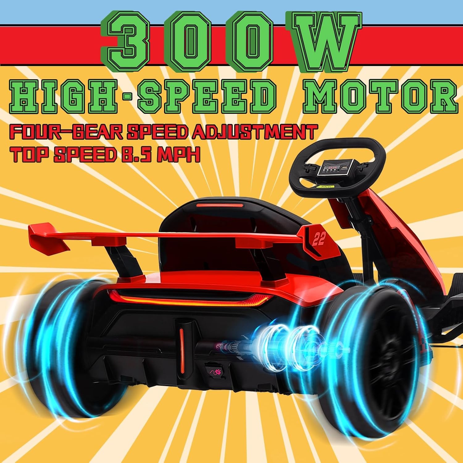 Electric Drift Kart, Adjustable Seat, 24V Outdoor Toy 4 Speed, Kids 6-12 Years