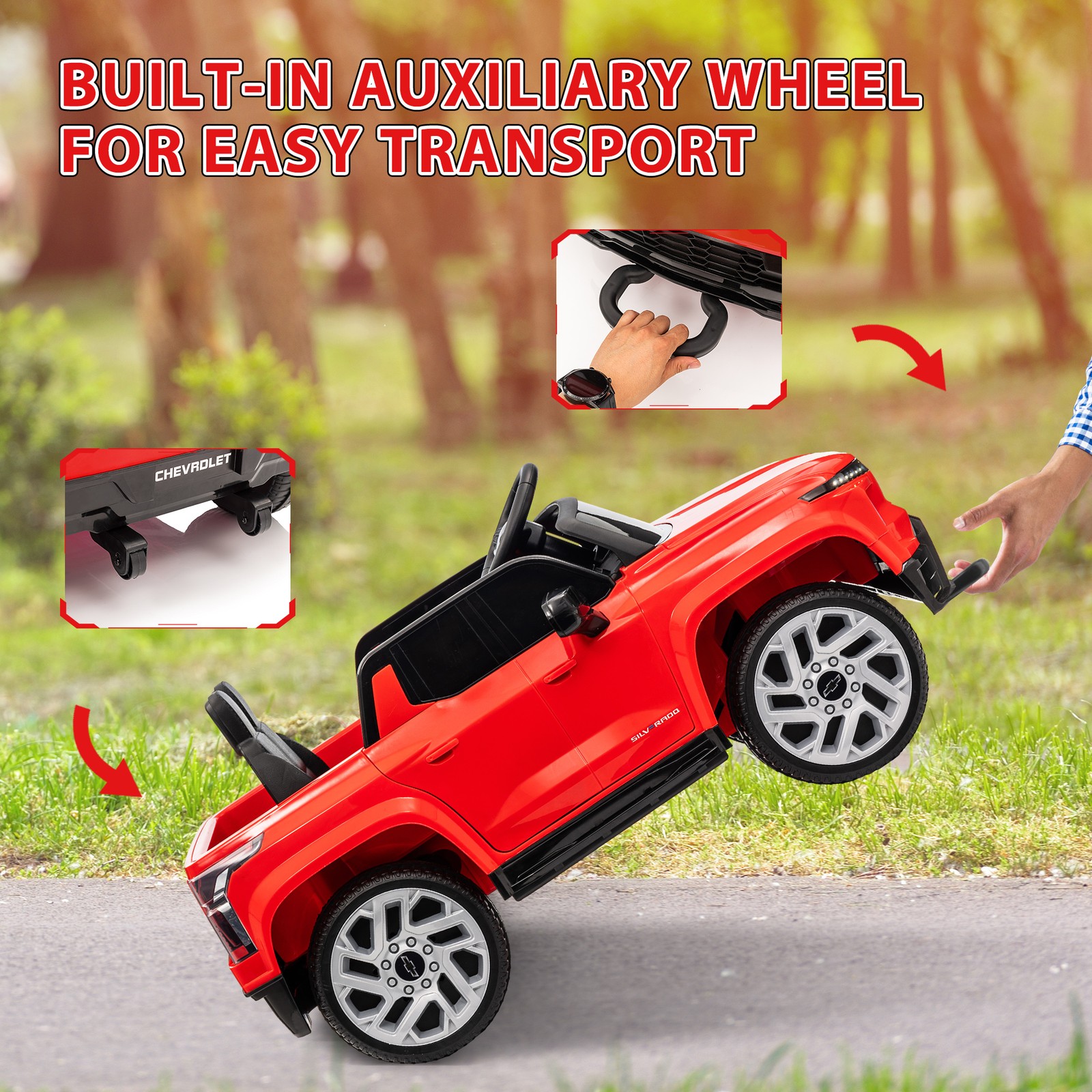 12V Chevrolet Silverado EV RST Licensed Kids Electric Car, Red