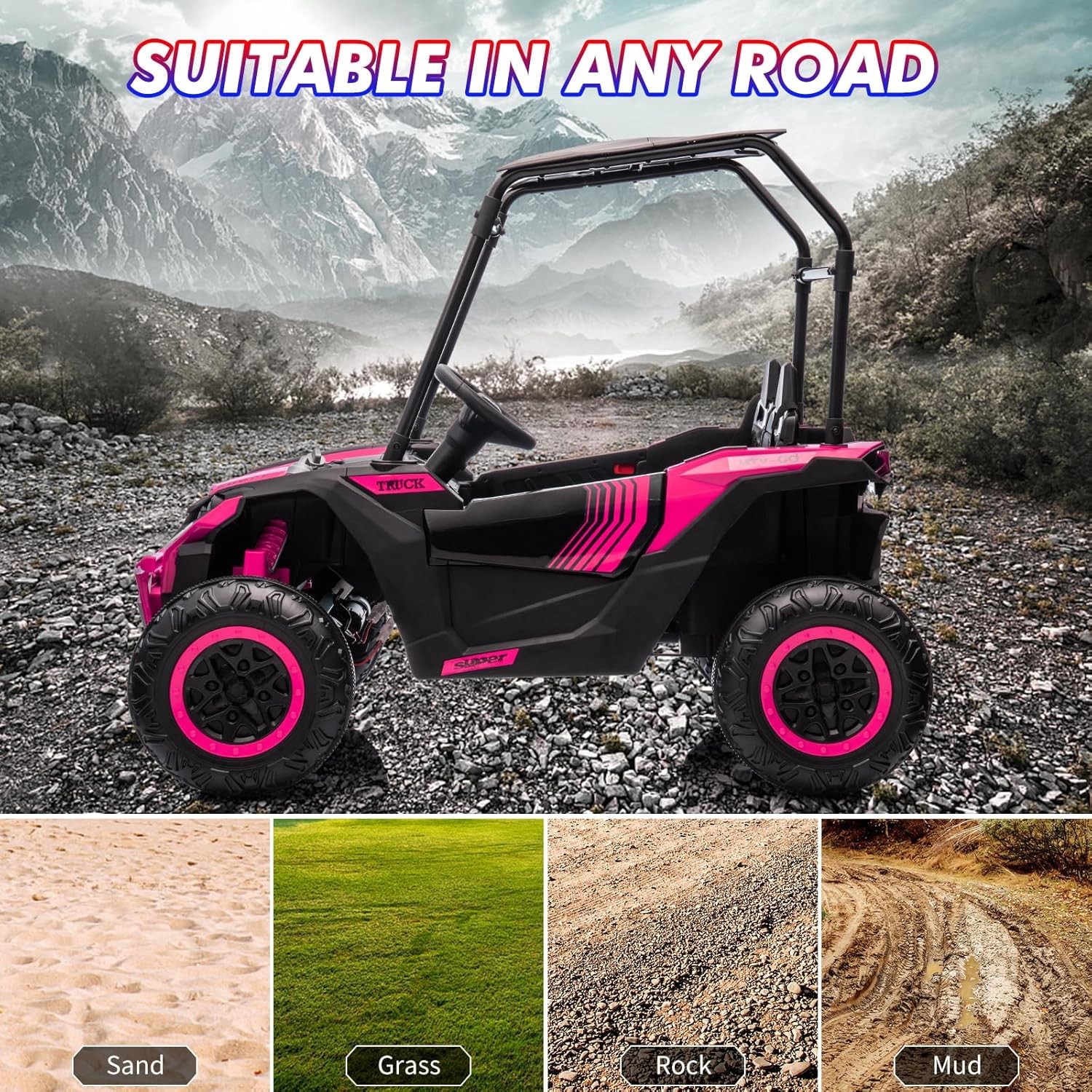 24V Ride On Utv Kids 2 Seater Electric Truck w/ Sun Shade 4WD Car Remote Control