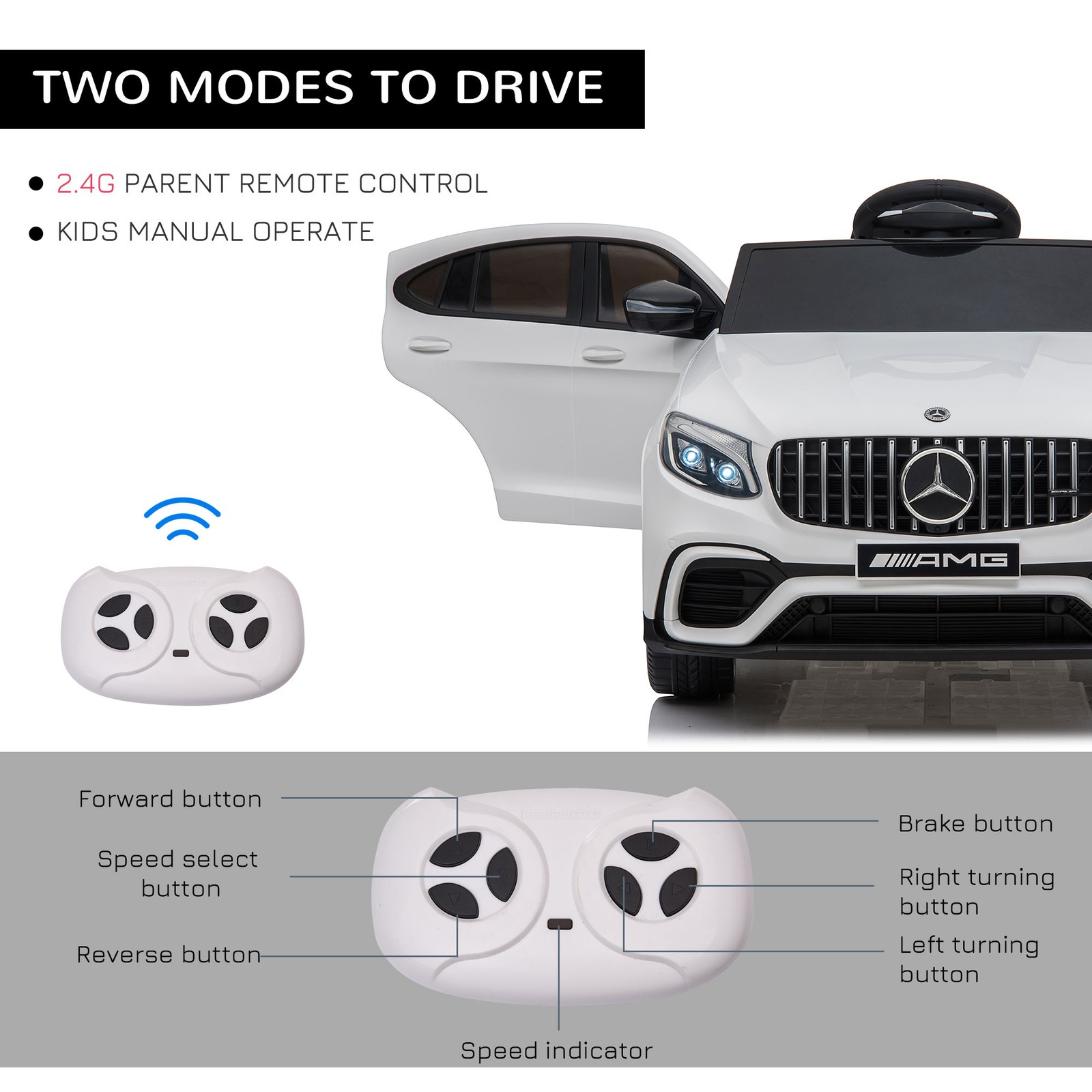 Licensed Mercedez-Benz 12V Kids Ride-On Car with Remote Control, Music, Light
