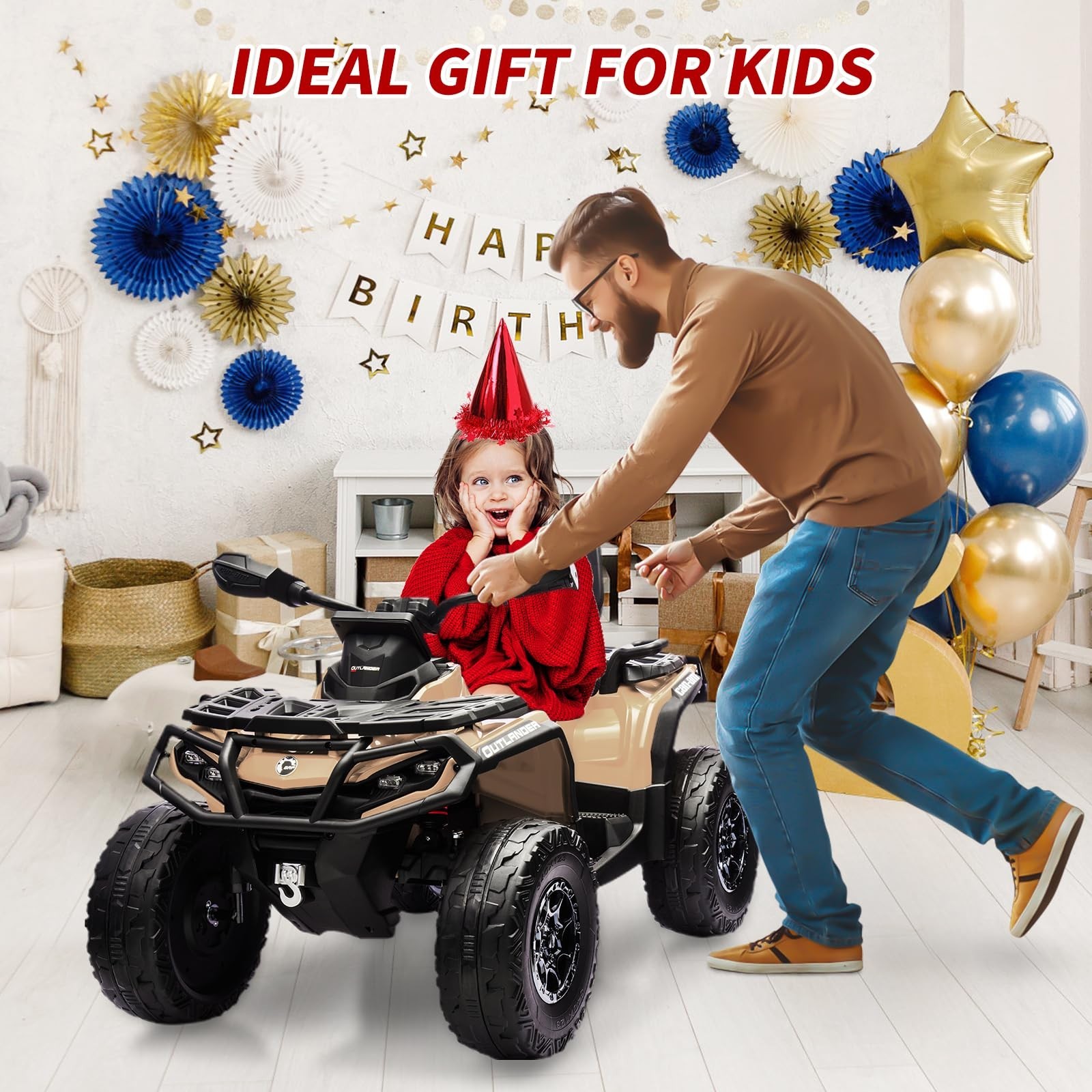 Christmas Gift 24V Kids Ride On Car Electric ATV 4WD Toy Car 2 Seaters LED Light