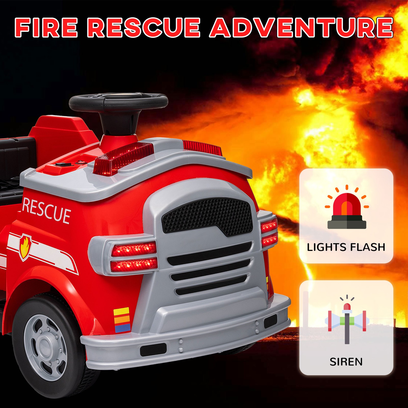 12V Ride on Fire Truck w/ Siren, Flashing Lights