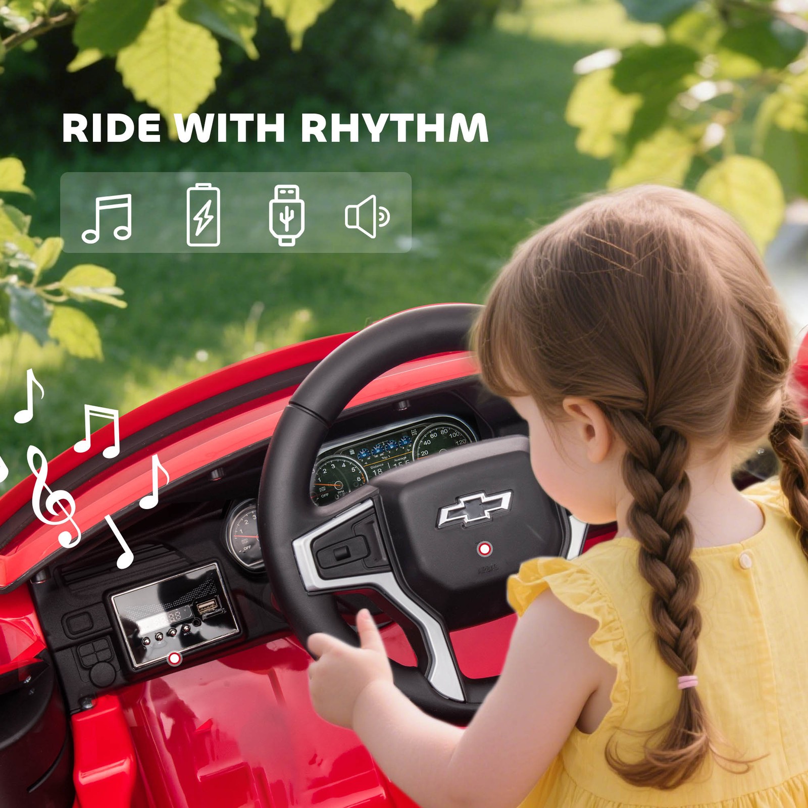 Licensed Chevrolet Electric Ride On Car, 12V 7AH Battery Power Ride On Toy Red