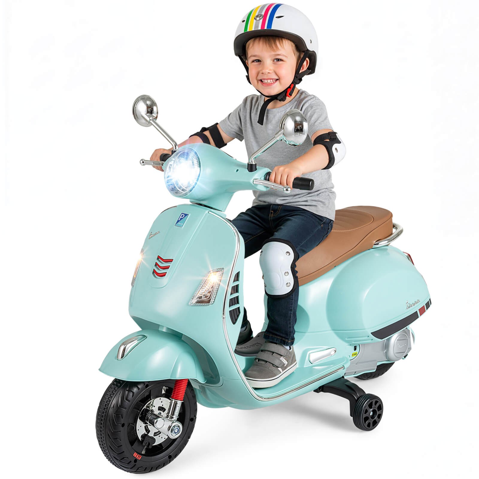 Licensed VESPA 12V Kids Electric Motorcycle w/Music Horn Story Training Wheels
