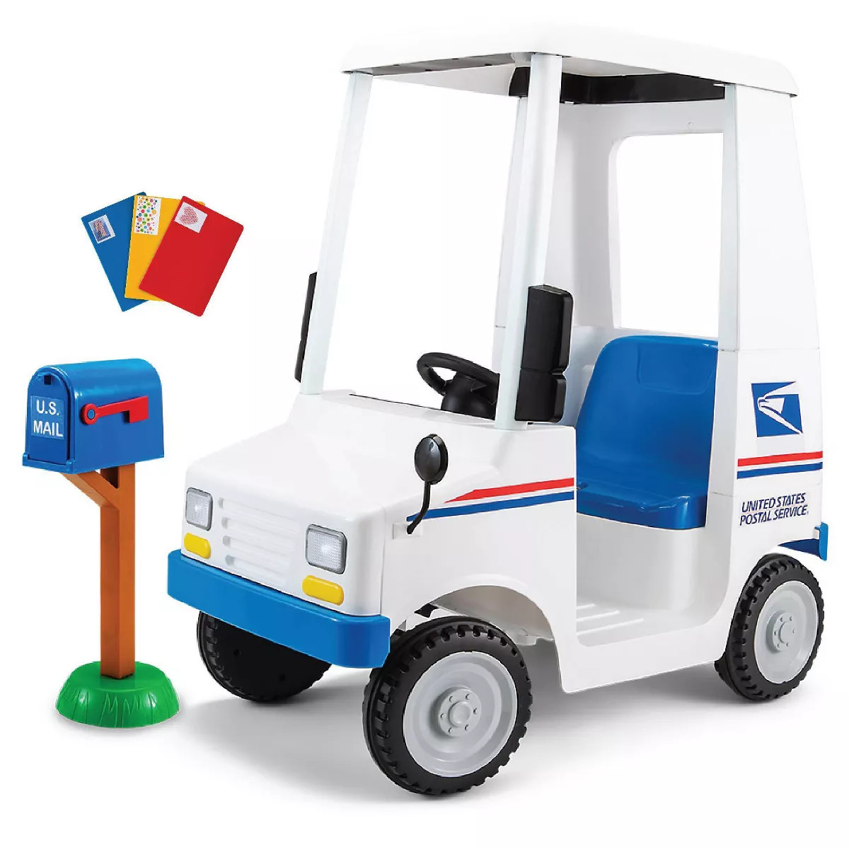 FLYBAR USPS ELECTRIC RIDE-ON TRUCK POWERED TOY AGES 3-5 60LB CAPACITY – WHITE