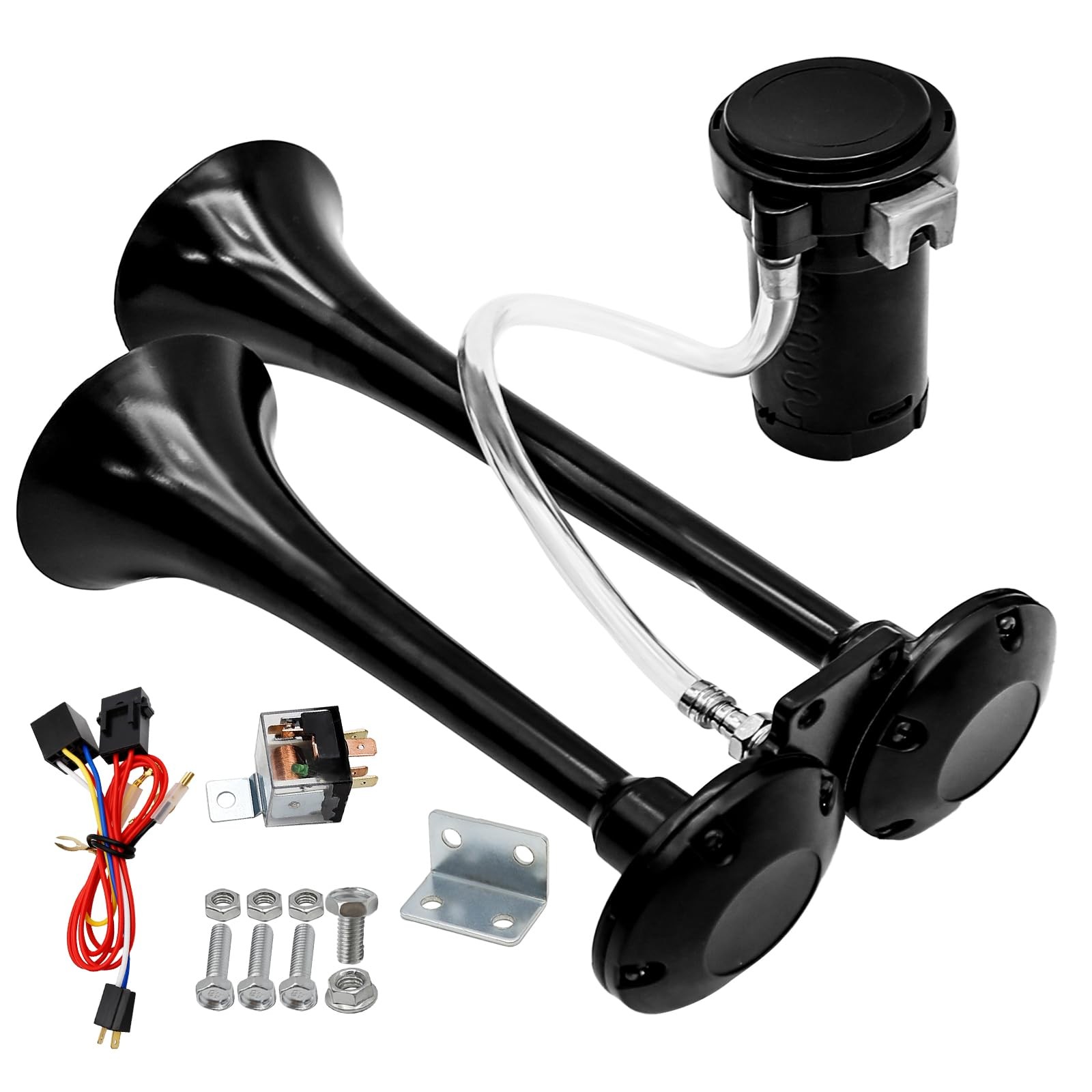 12V Air Horn Kit 150DB Super Loud Train Horn 120 PSI Compressor Truck Black
