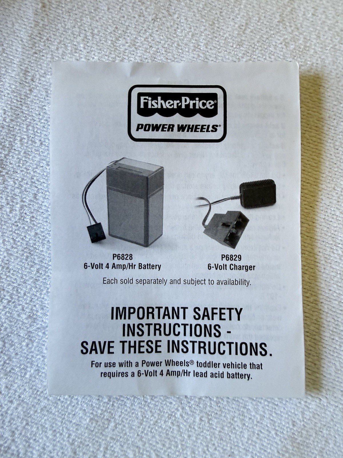 NEW OEM Power Wheels Fisher-Price 6V Blue Battery Charger P6829 00801-1483
