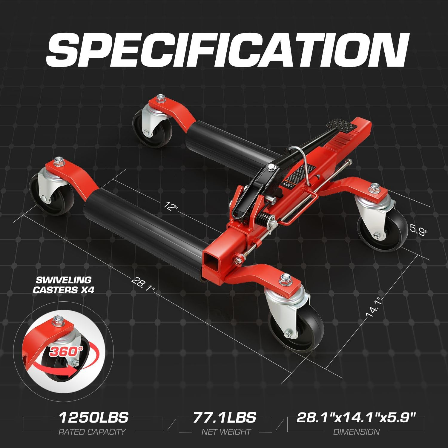 Heavy Duty 2Pcs Car Wheel Dolly Jack Set – 1250 Lbs Vehicle Positioning Skates