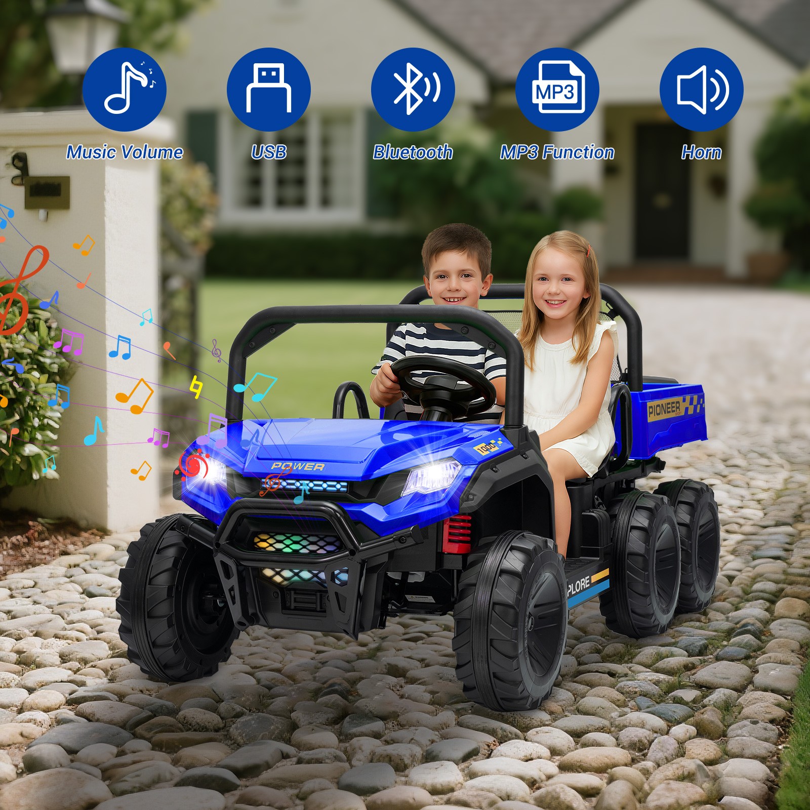 Kids 24V Electric Dump Truck 4WD 6Wheeler 2 Seater Ride on Car with Remote MP3