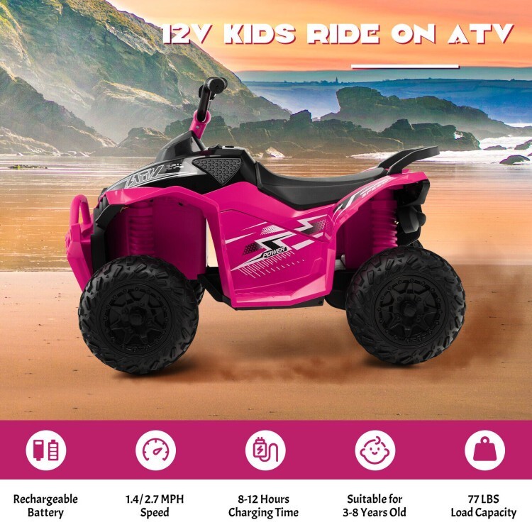 12V Battery Powered Ride on ATV Electric 4-Wheeler Driving Children Car Toy Kids