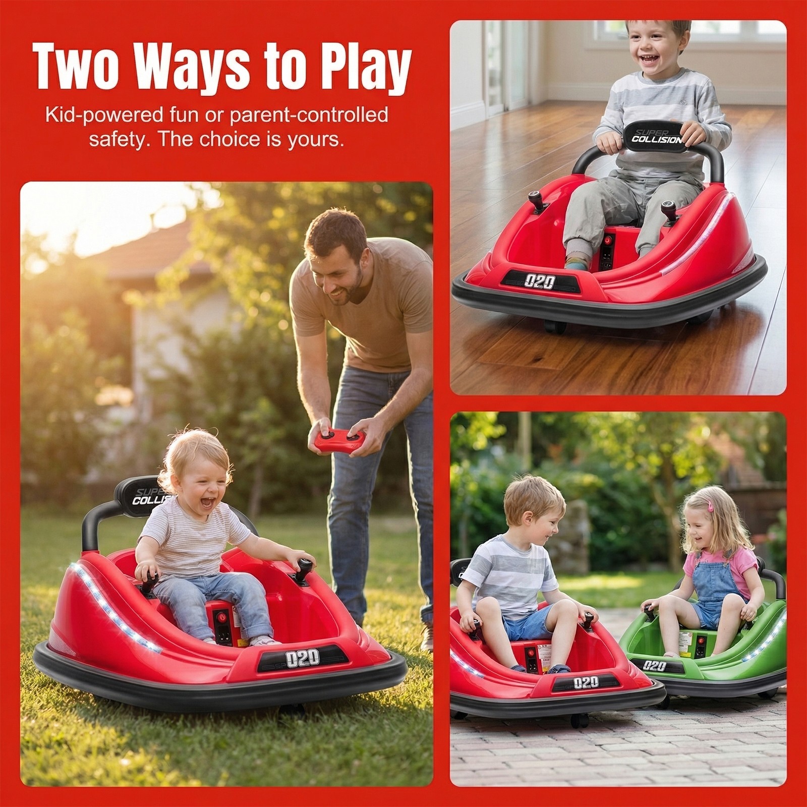 Super Collision 360° Rotating Bumper Car 12V Electric Ride-On Toy Car W/ Remote