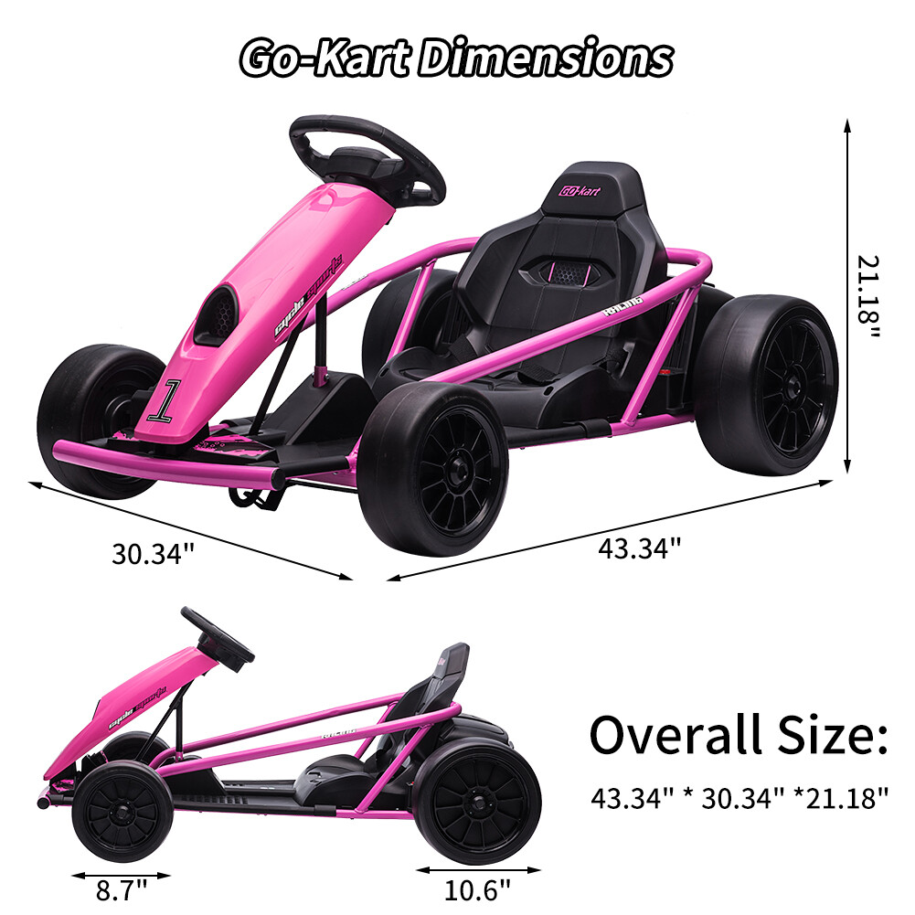24V 9Ah Kids Ride On Go Kart Toy 8MPH High Speed Drifting Car w/ Powerful Motors