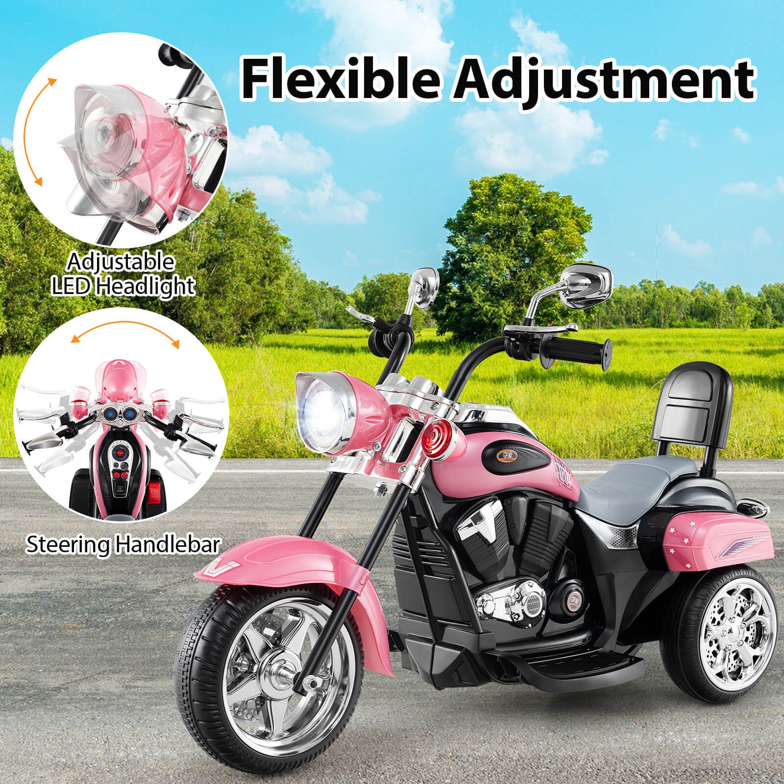 6V Kids Ride On Chopper Motorcycle 3 Wheel Trike w/ Headlight and Horn
