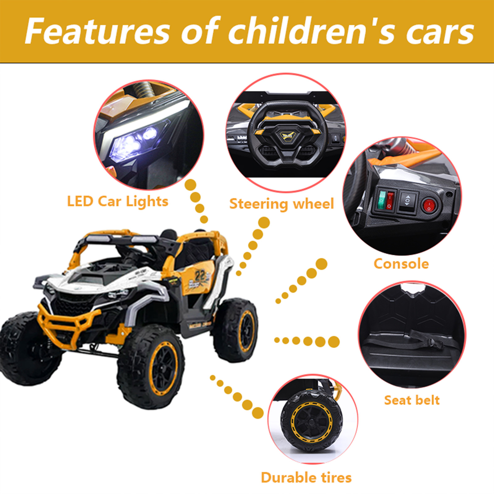 12V Ride on Models Truck Car 2 Seater UTV For Age 3-6 Years Old Yellow+White
