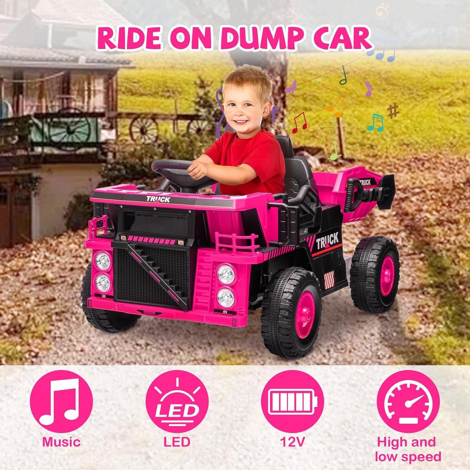 12V Ride On Dump Truck, Ride On Car Toy With Remote Control, Electric Dump Bed