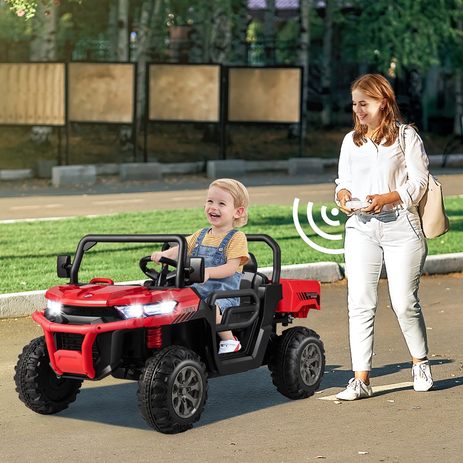 12V Ride on Dump Truck w/Dump Bed & Adjustable Safety Belt & Lockable Doors Red