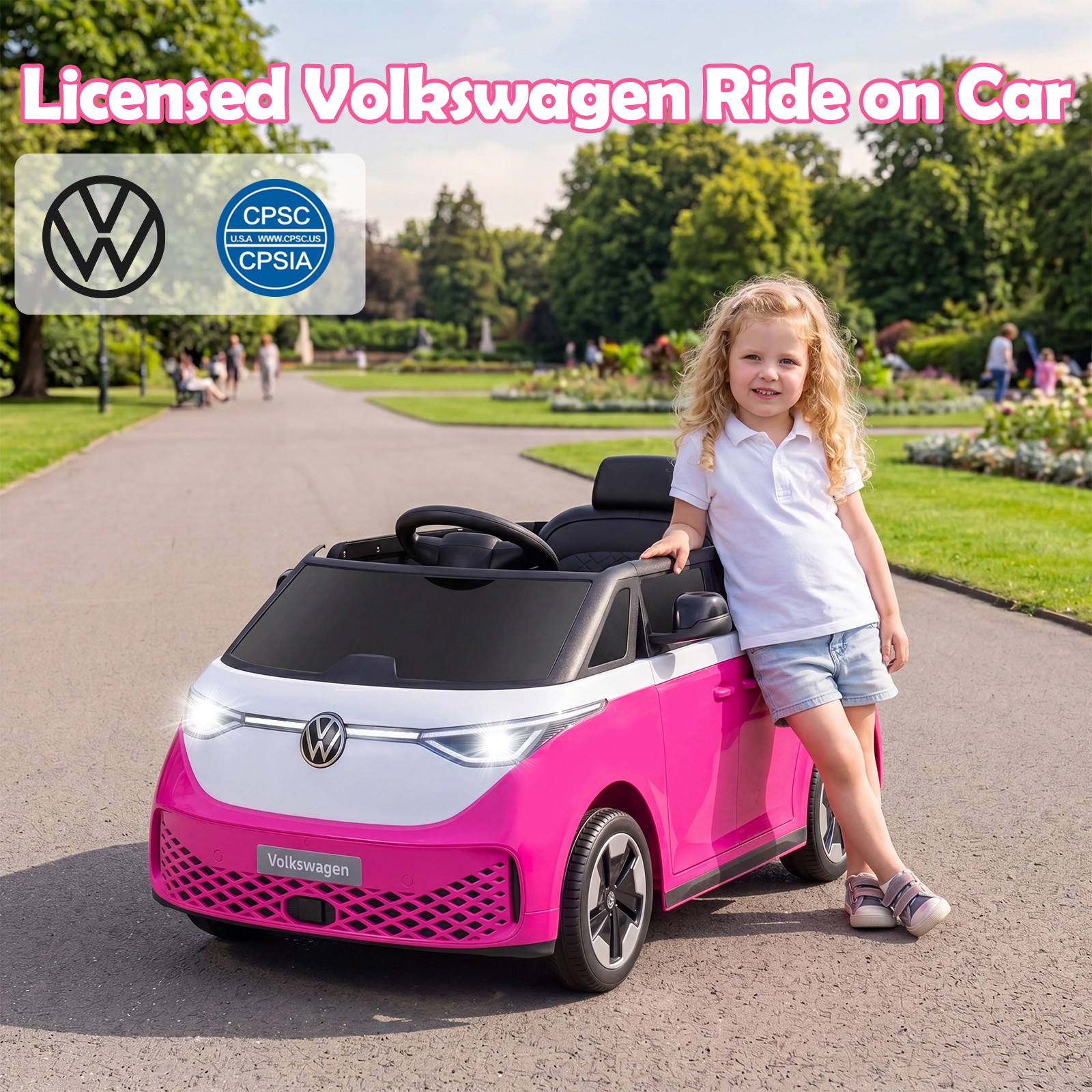 Licensed Volkswagen Ride on Car, 12V Kids Car Bus with Music, Story, Soft Start
