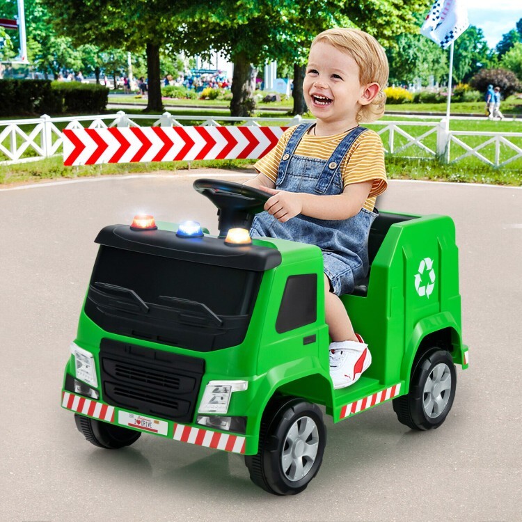 12V Battery Ride On Toy Recycling Garbage Truck Gift Kids With Warning Lights