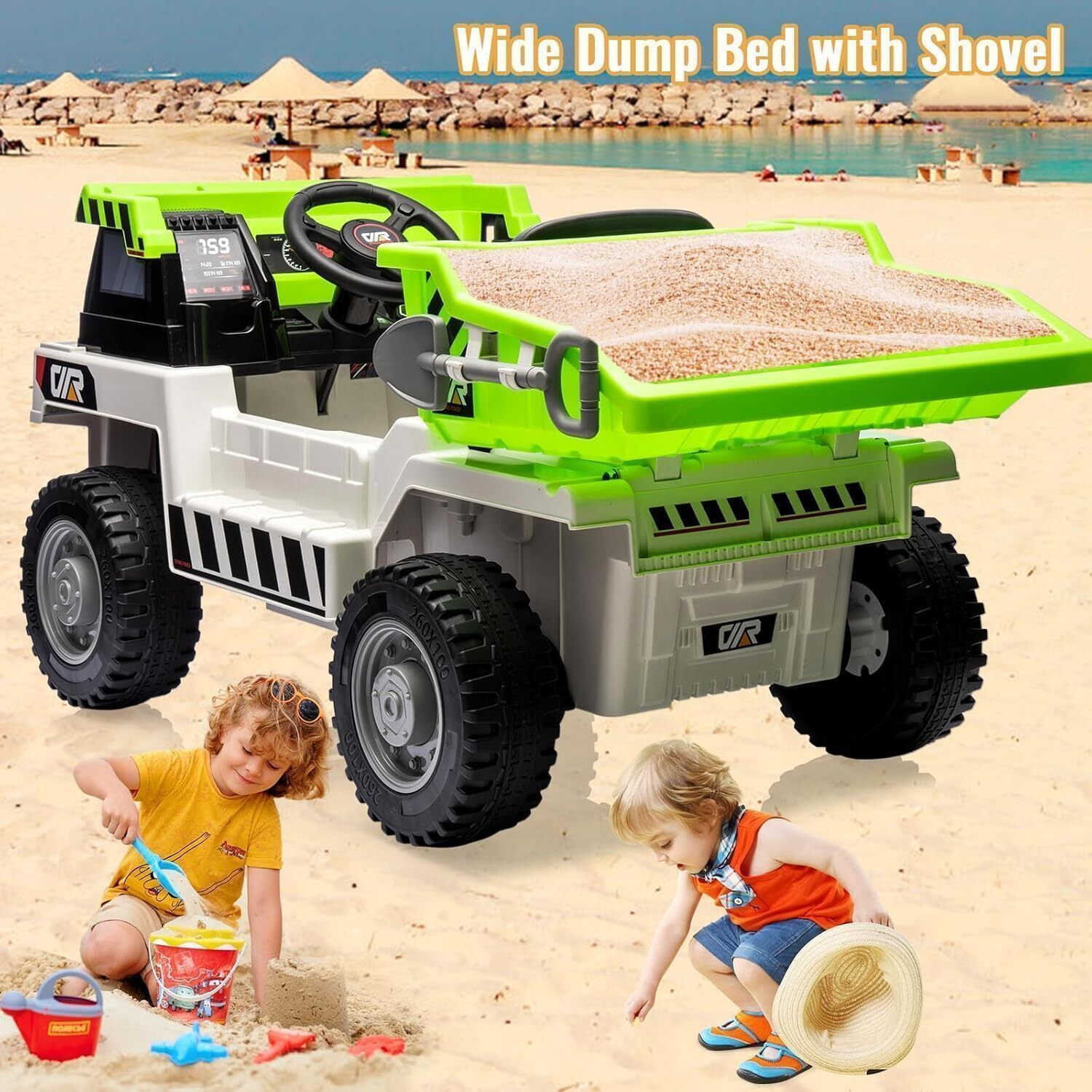 12V Ride-on Dump Truck, 4-Wheel Battery Powered Toy Cars With Electric Dump Bed