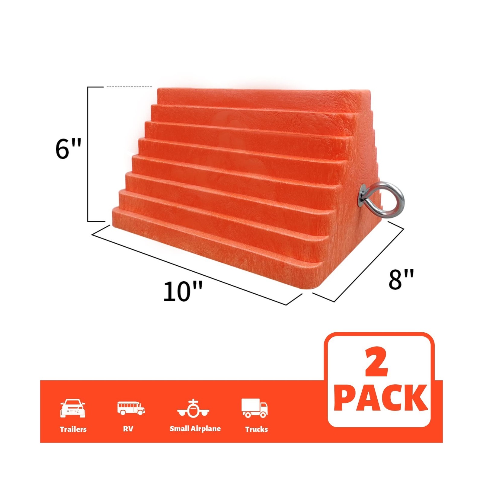 ROBLOCK 2 Pack Wheel Chocks Heavy Duty Orange with Eyebolt for Travel Trailer…