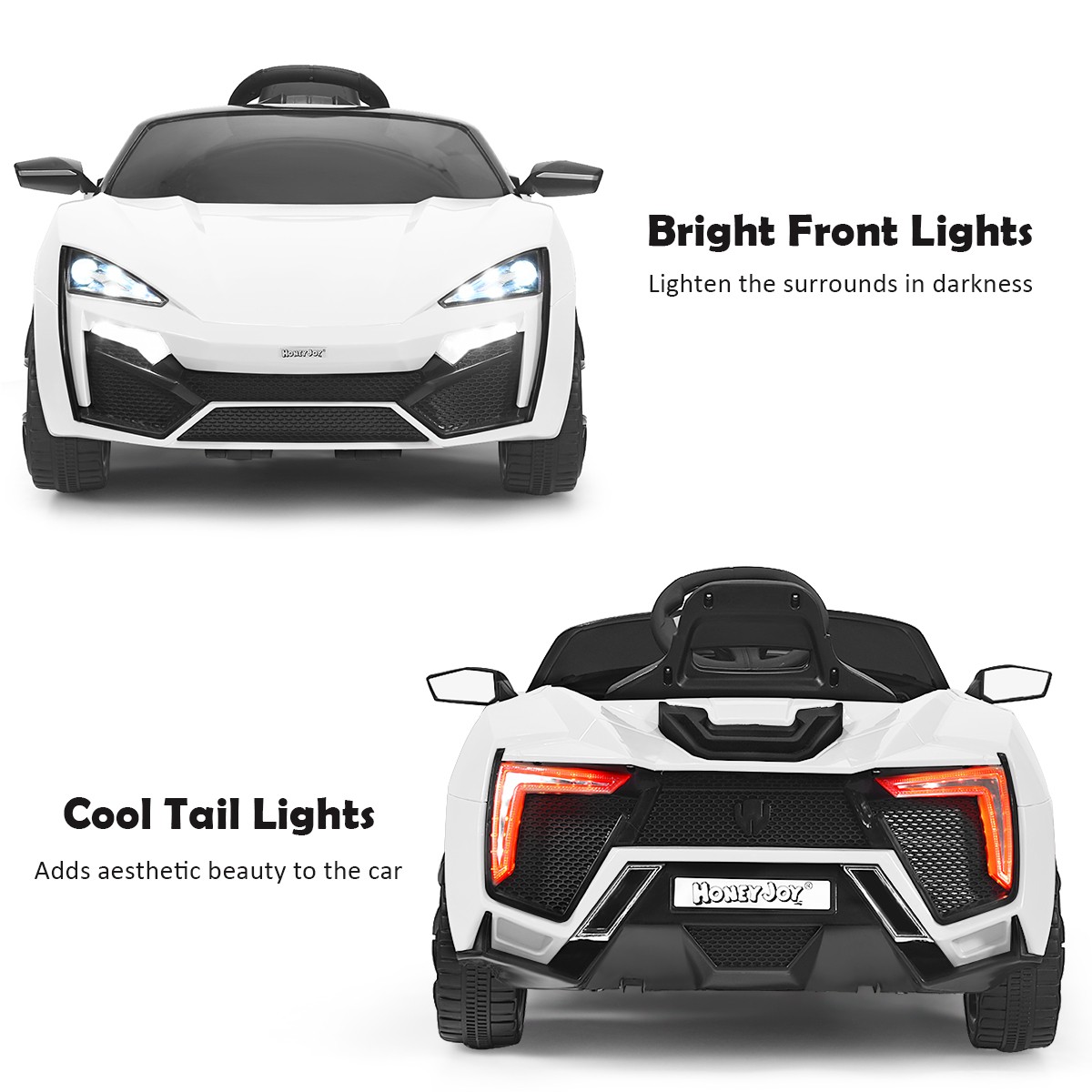 12V Kids Ride On Car 2.4G RC Electric Vehicle w/ Lights MP3 Openable Doors White