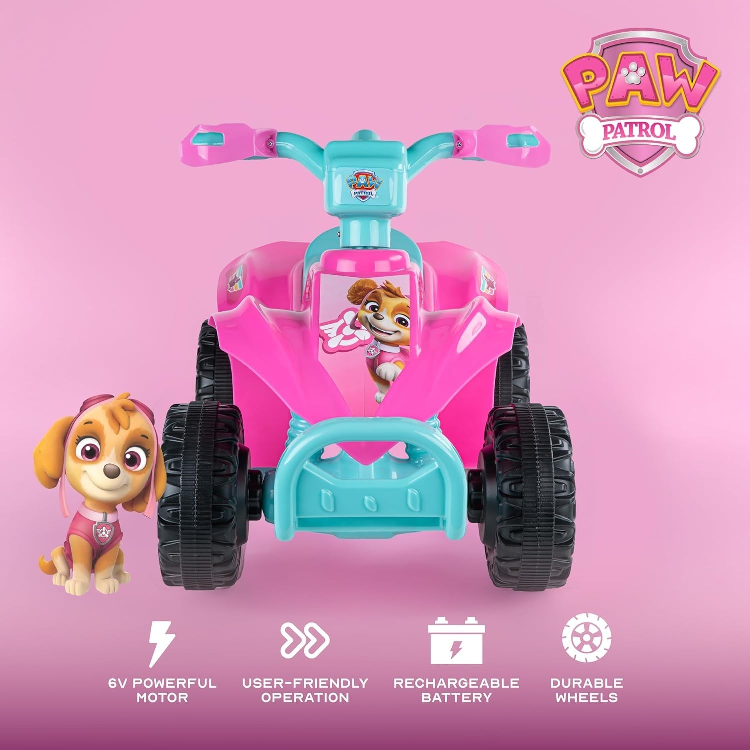 Paw Patrol – Skye 6V Quad for Kids – Powerful and Safe Ride-On Toy with Recha…