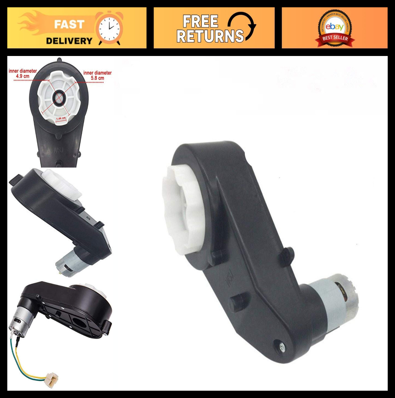 24V 30000RPM High Torque Gearbox Motor for Kids Ride-On Cars & SUVs, Electric To