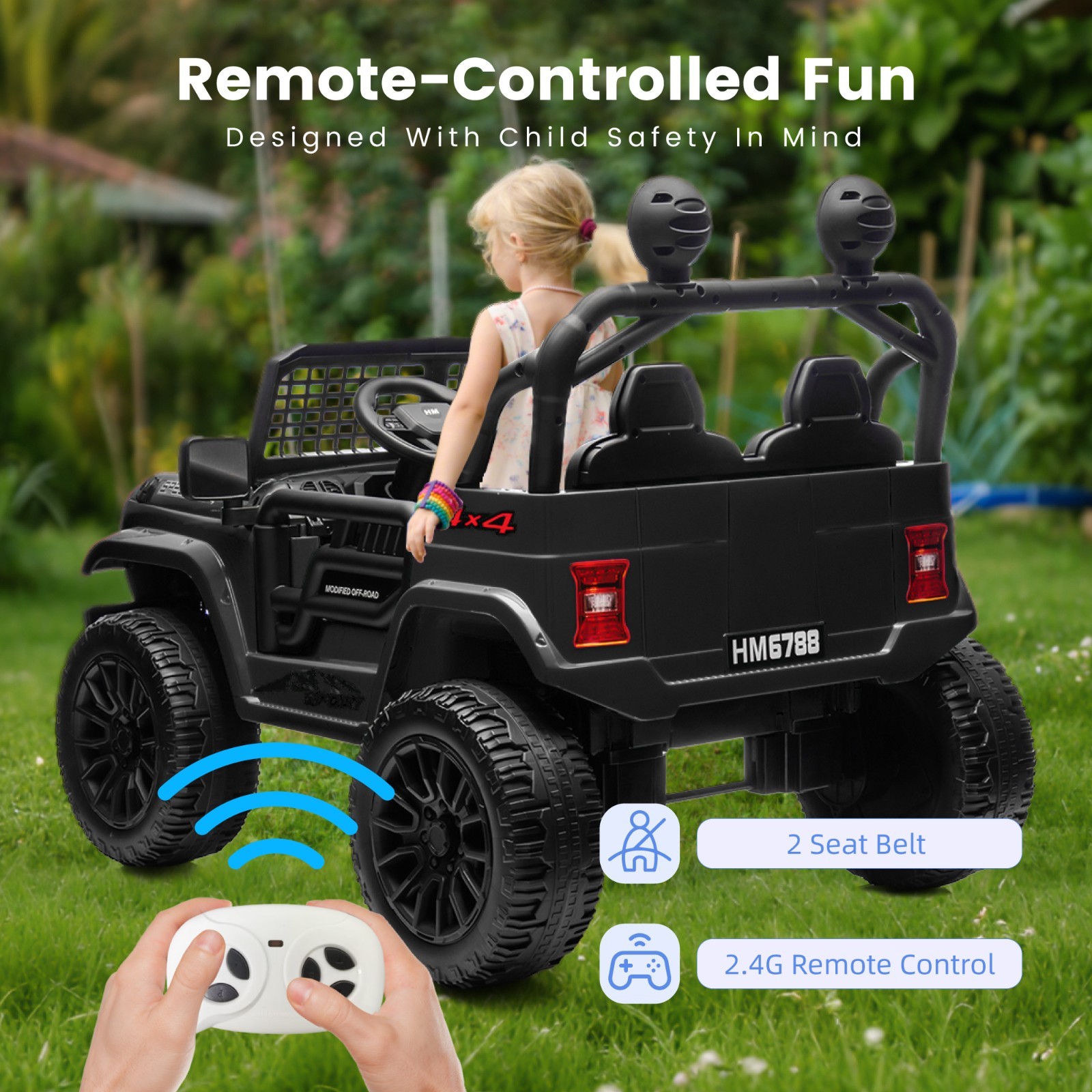 Black 24V Kids Electric Car 2 Seater Ride on Toy Battery Power w/ Parent Remote