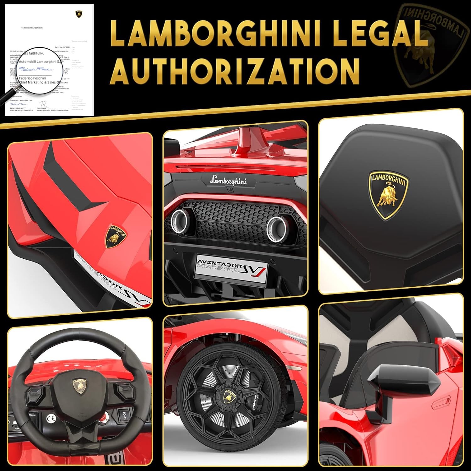 12V Ride On Car Land Rover Kids Electric Car Red with Remote Control Lamborghini