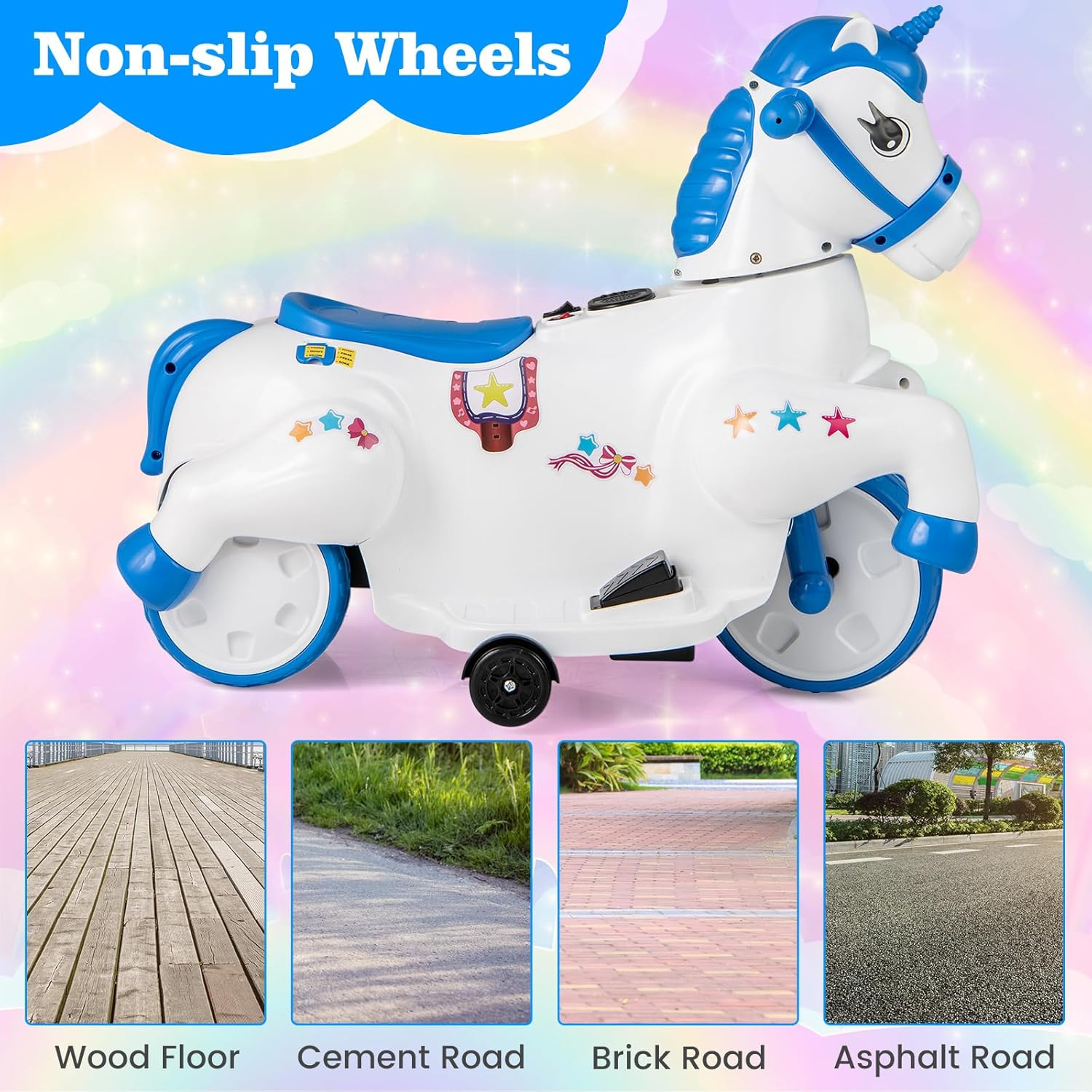2 in 1 Ride on Motorcycle and Horse, Unicorn 6V Battery Powered Ride on Toy with