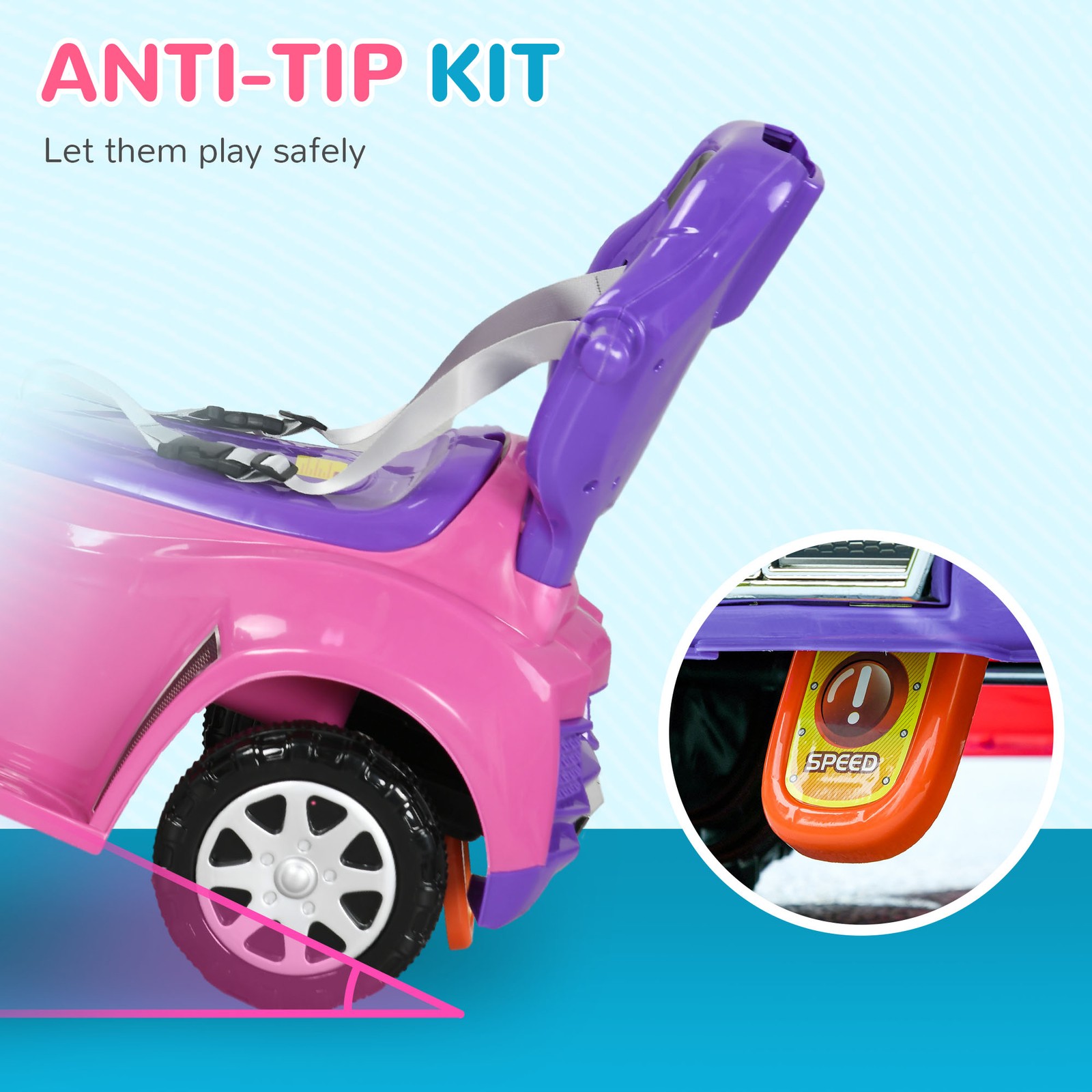 3 in 1 Push Car, Sliding Car with Removable Handle, Music, Horn, Pink