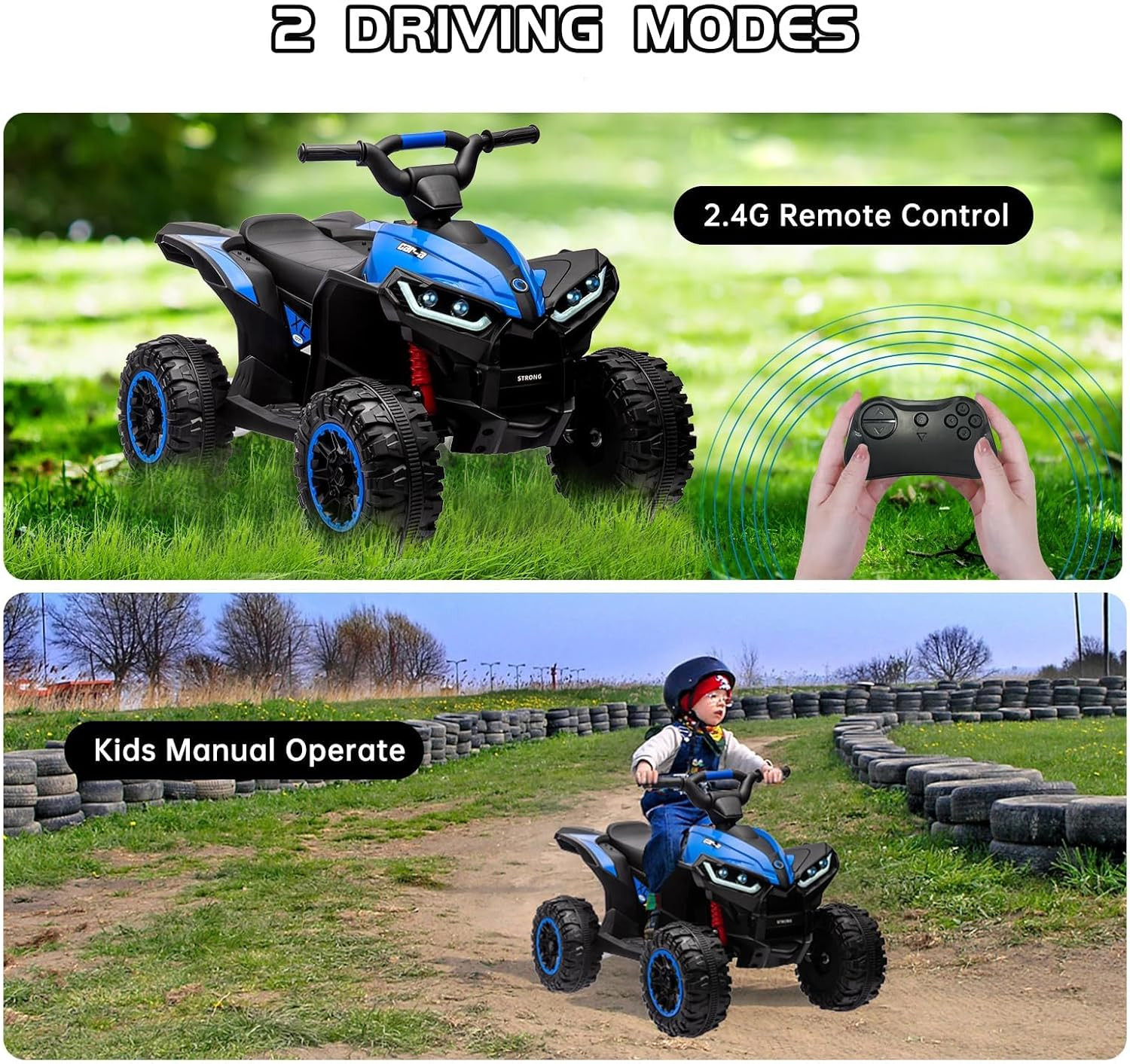 12V Kids Ride-On Electric ATV, 35W Doubal Motor 4-Wheeler Off-Road 4WD Car Toy,