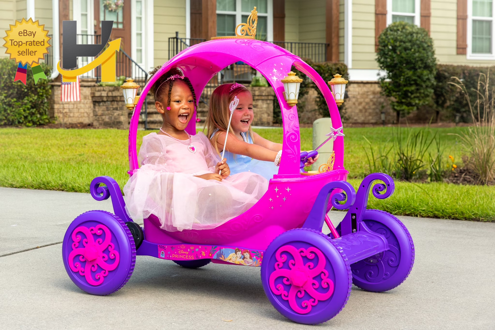 Disney Princess 24V Carriage Ride On Toy 2 Seats Parent Remote Control Dynacraft