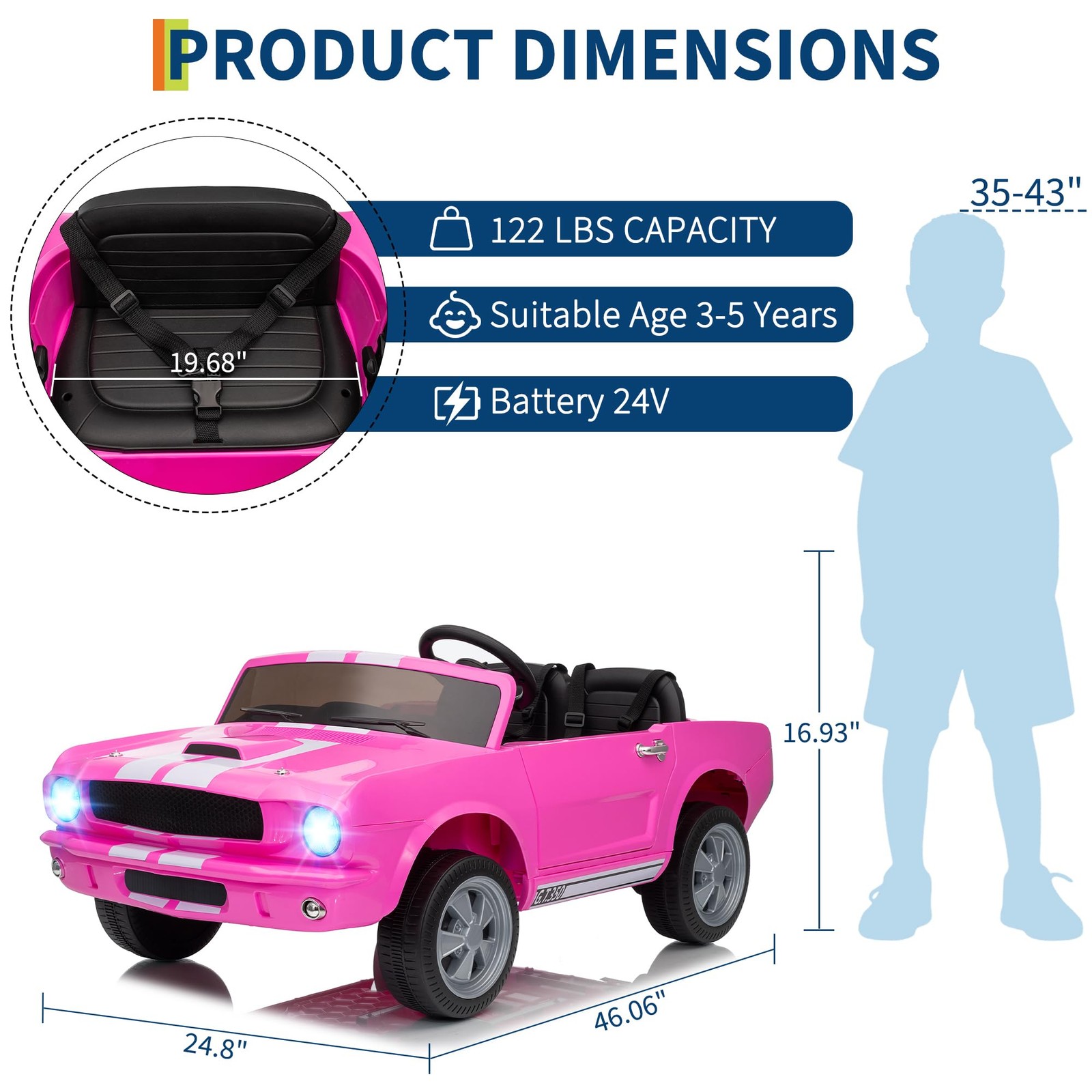 2-Seater Ride on Car Licensed Shelby GT350 24V Electric Vehicle with Remote
